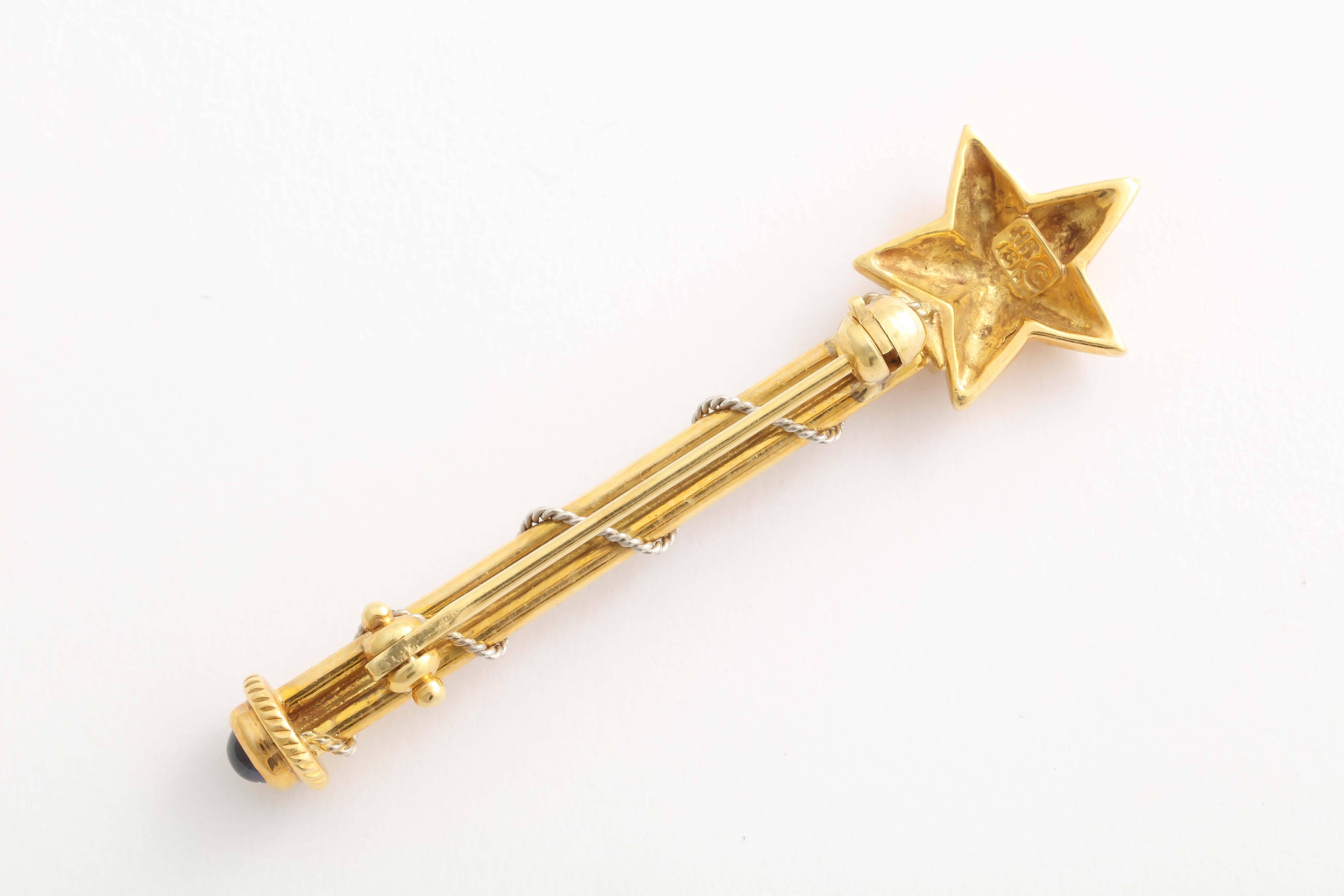 Women's or Men's Charming Sapphire Gold Platinum Magic Wand Pin For Sale