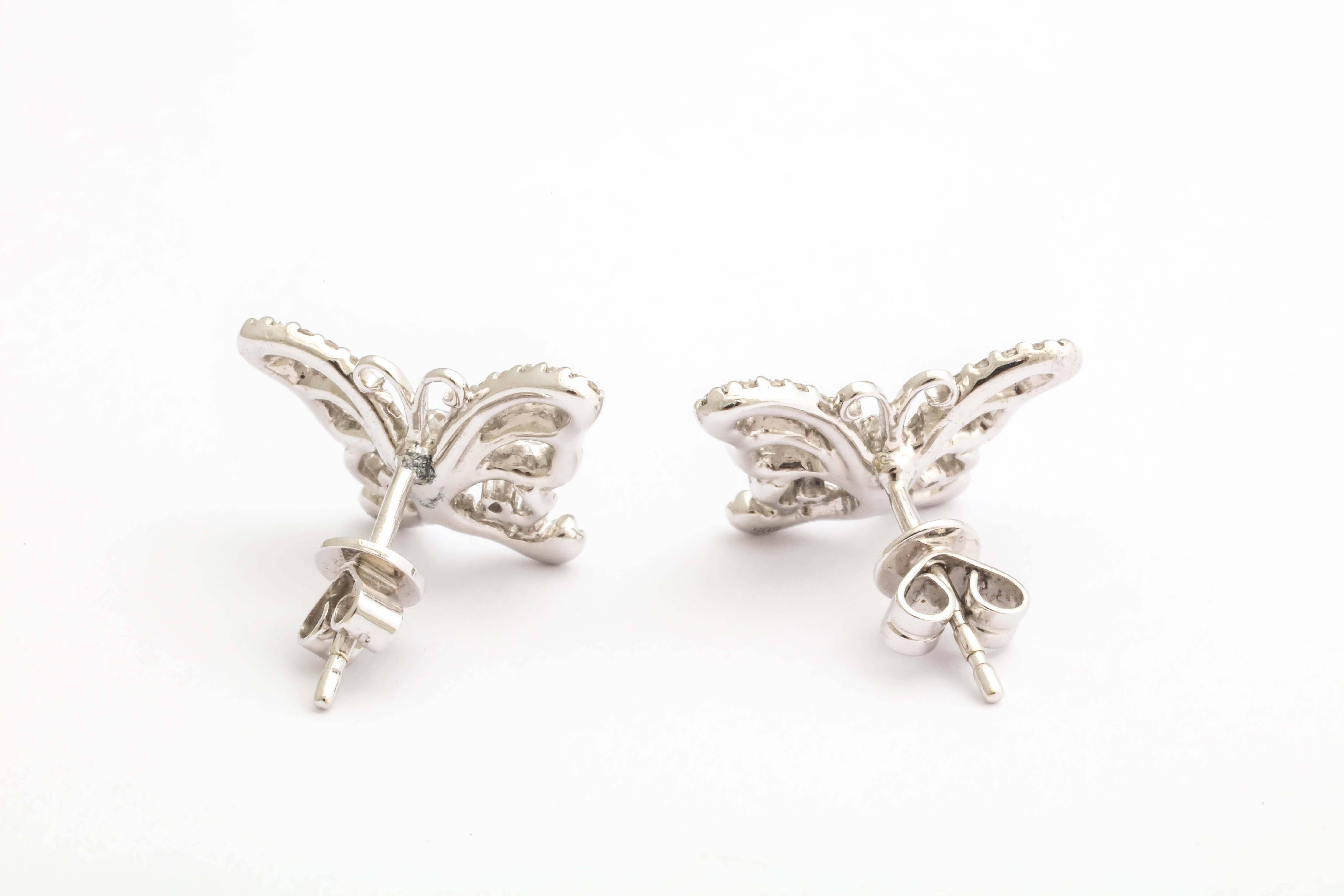Contemporary Delicate Diamond Gold Butterfly Earring Studs For Sale