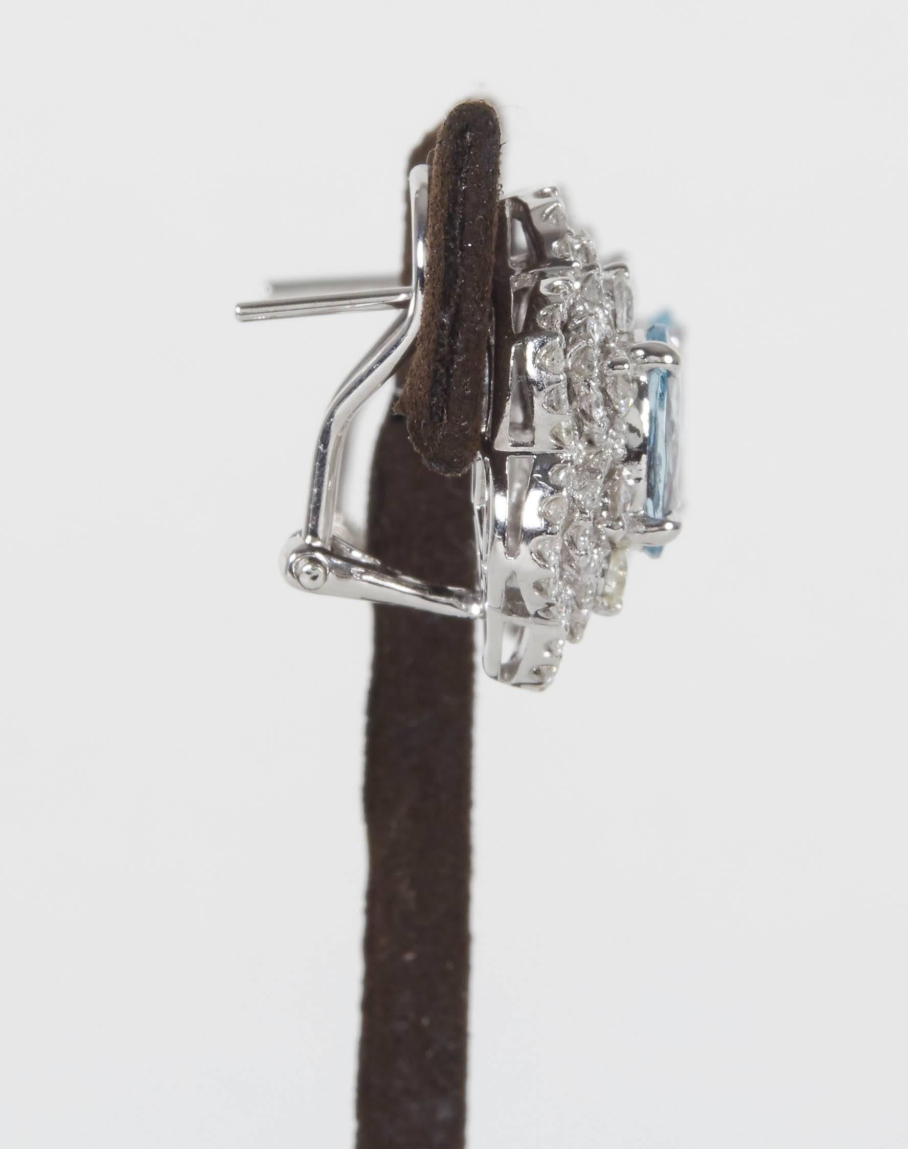Stunning Aquamarine Diamond Gold Earrings 1