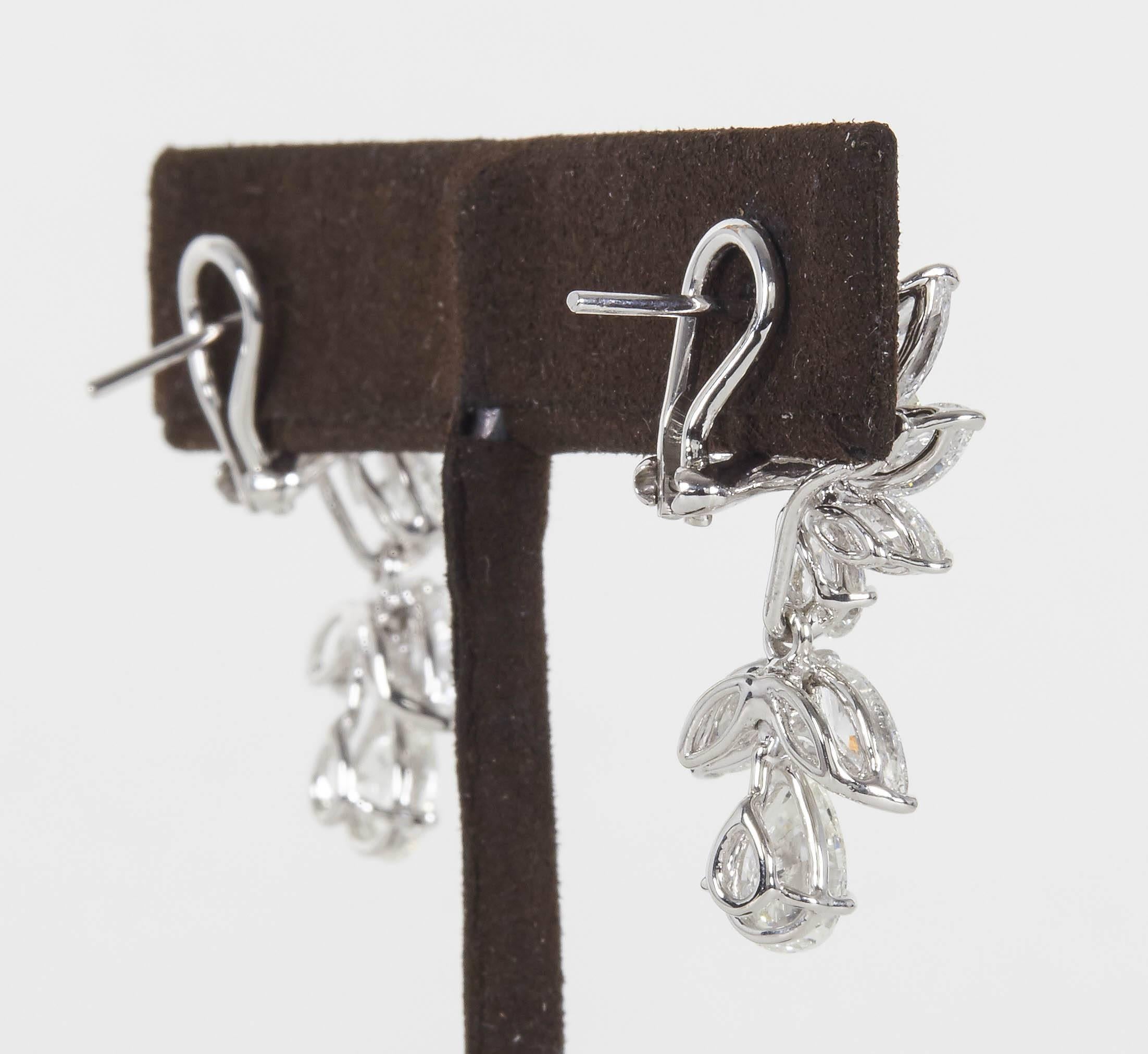 Elegant Diamond Platinum Cluster Earrings with Removable Drops 1