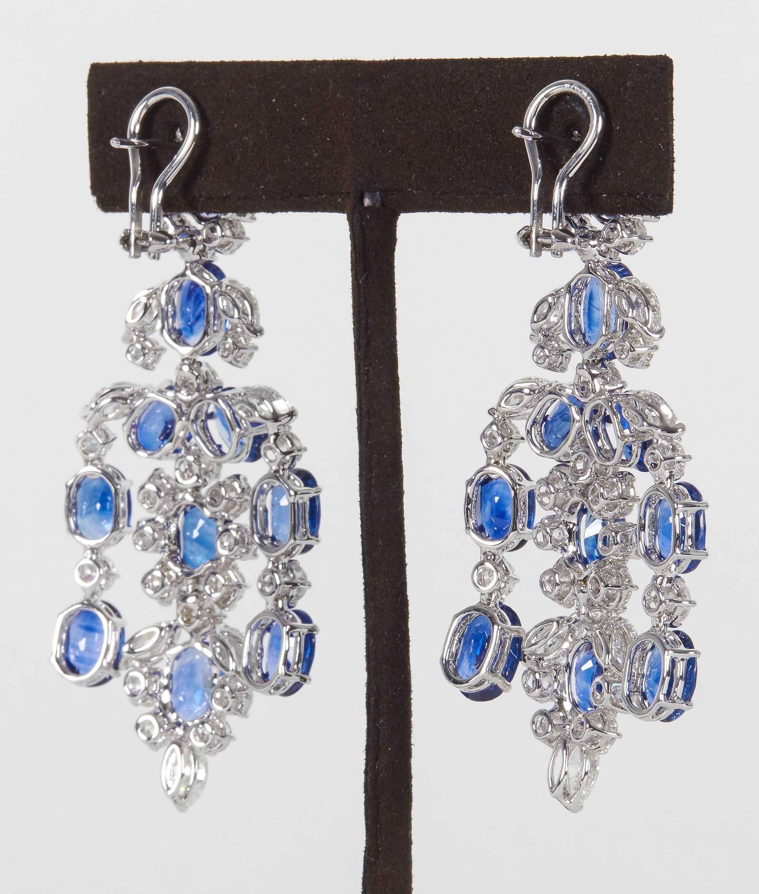 Women's Important Sapphire Diamond Gold Chandelier Earrings