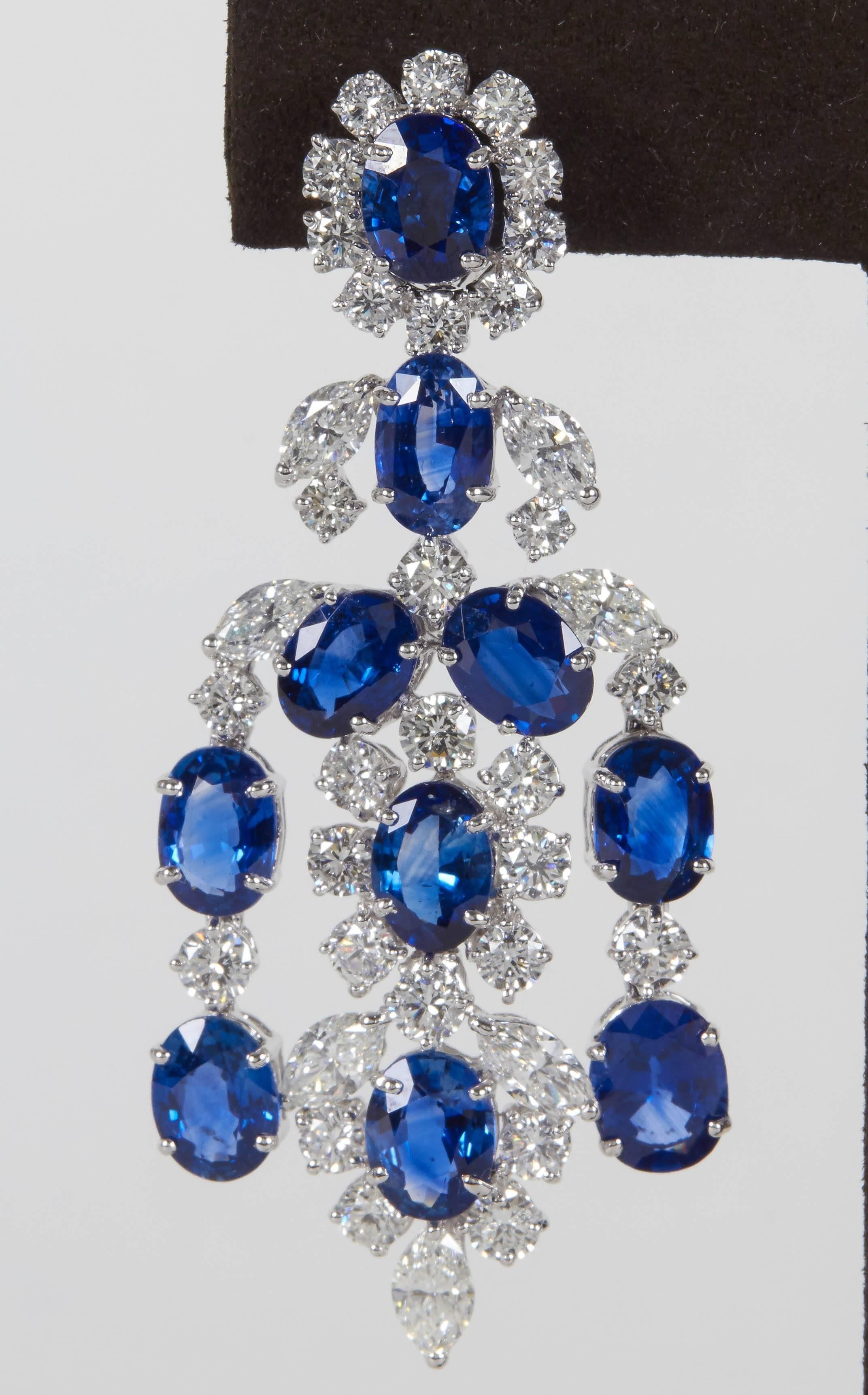 Important Sapphire Diamond Gold Chandelier Earrings 1