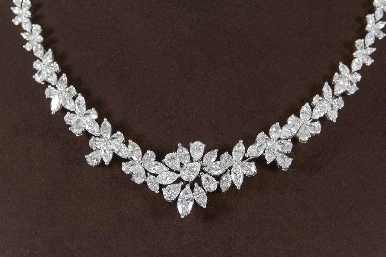 

A beautiful necklace in a timeless design. 

Pear shape and marquise cut diamonds make up this magnificent piece. 

28.05 carats of F/G color VS clarity diamonds set in 18k white gold.

16 inch length that can be adjusted if needed. 


