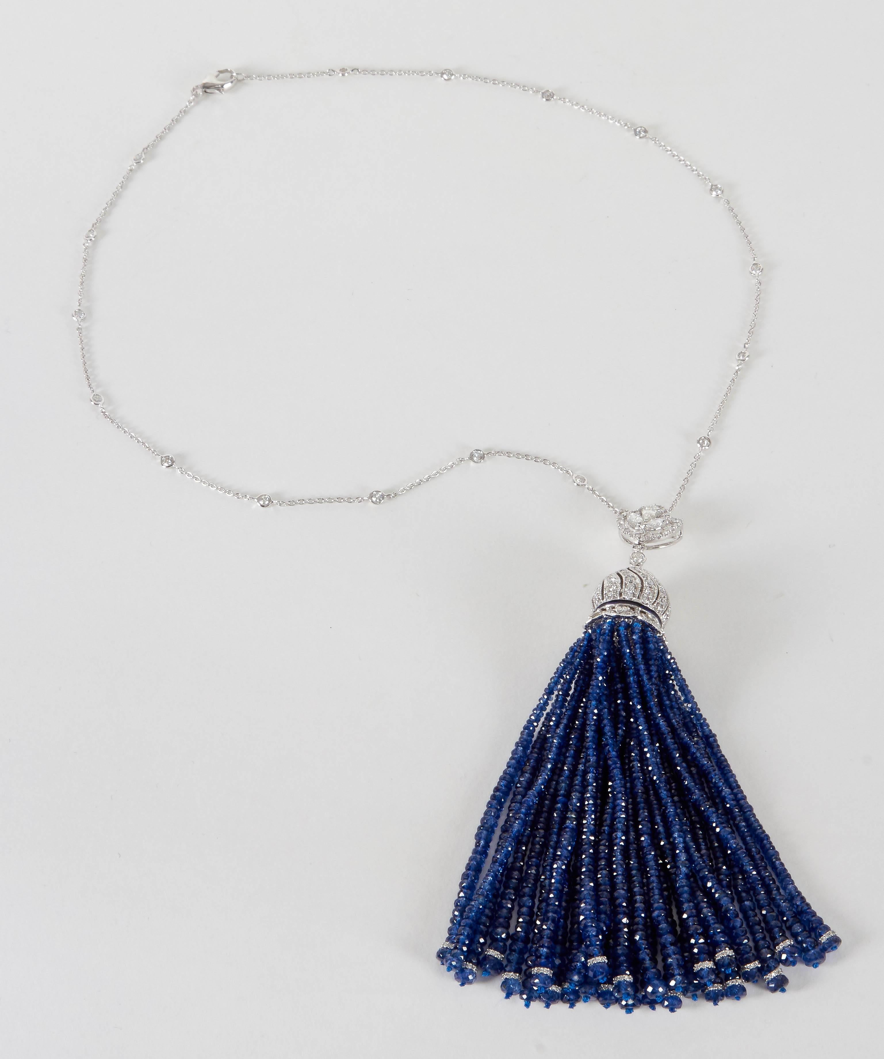 Fabulous Sapphire Diamond Gold Tassel Necklace  In Excellent Condition In New York, NY