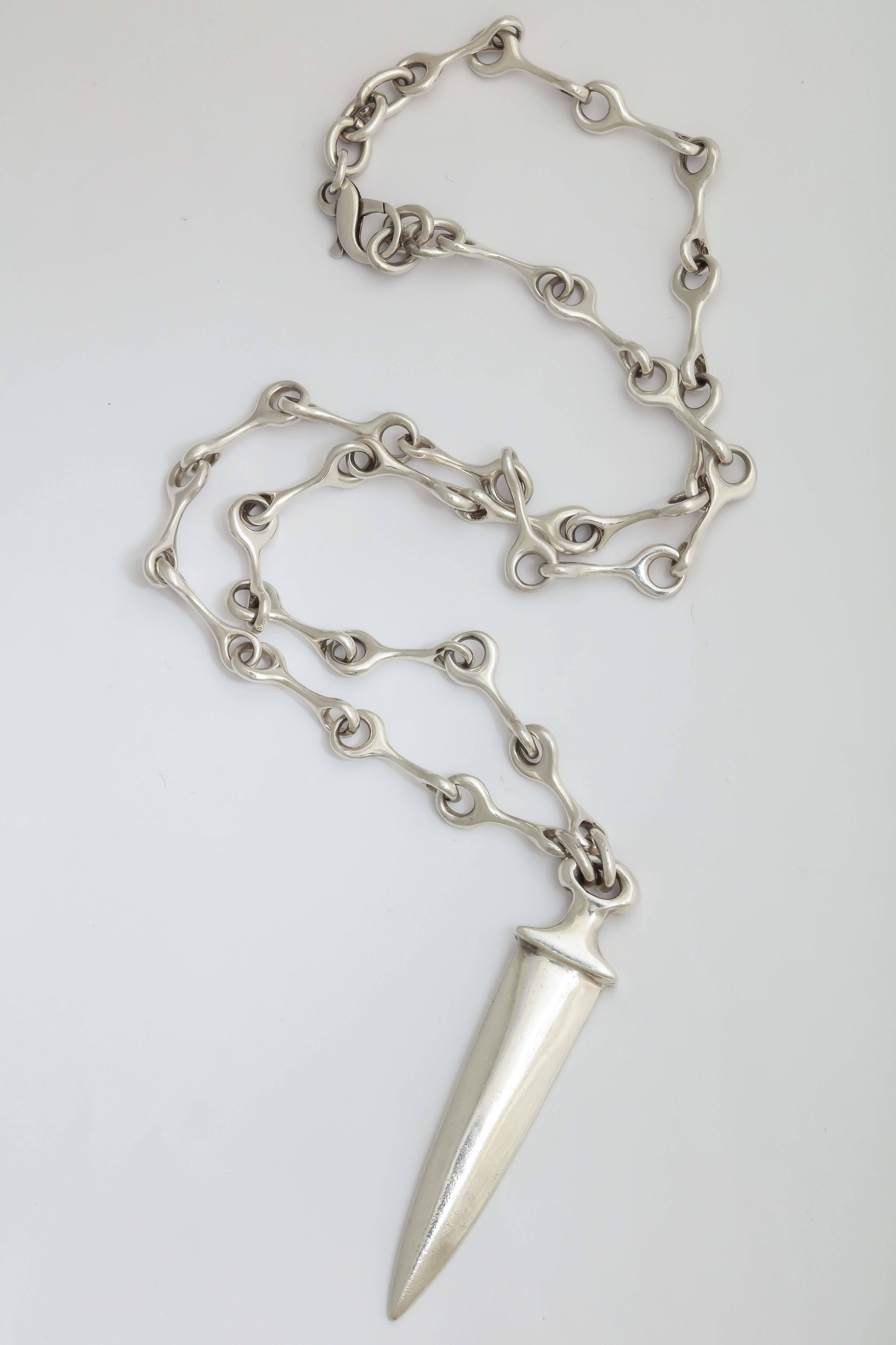 Sterling Silver 1980's Dagger necklace 