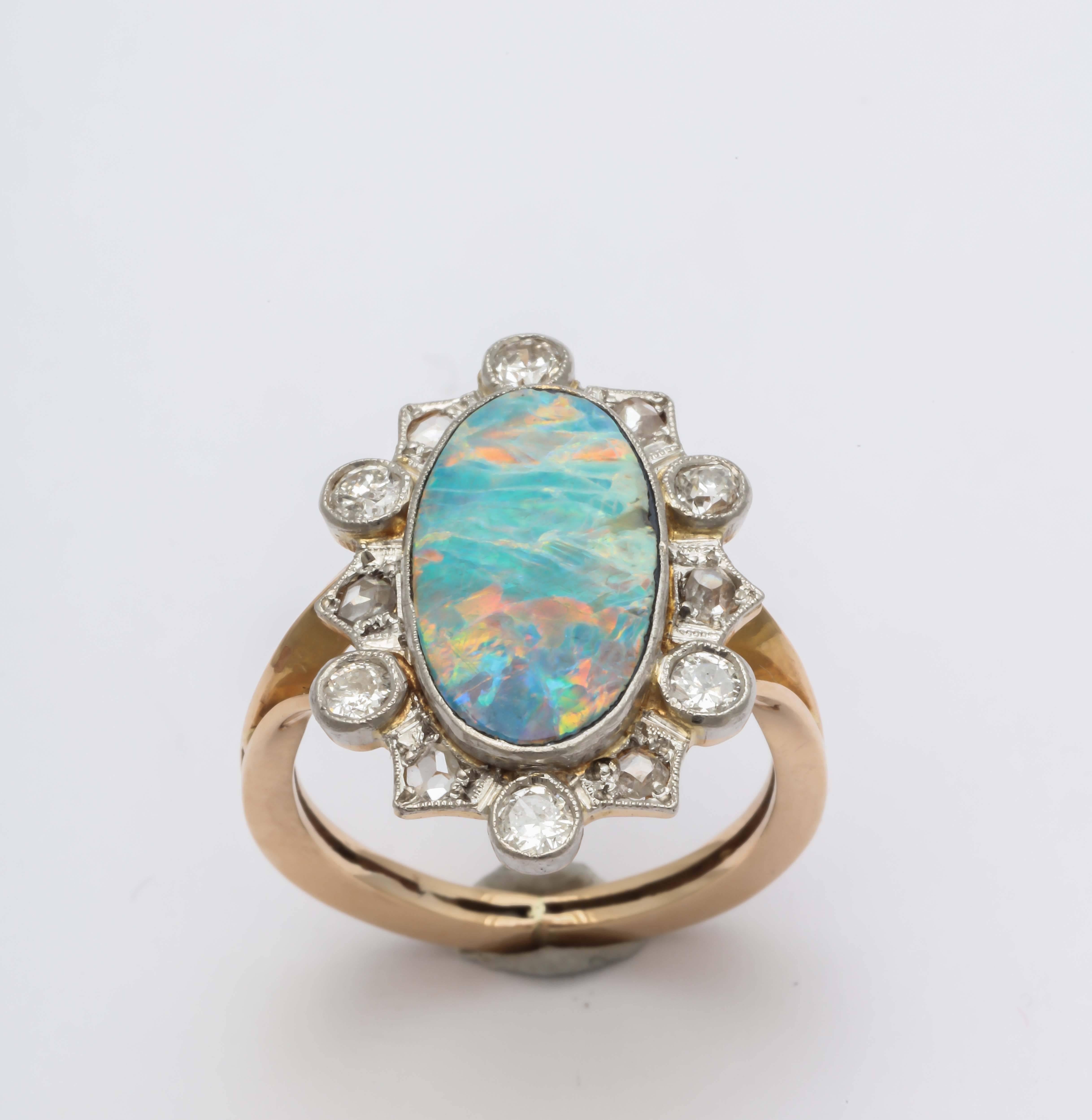 Opal Diamond Gold Platinum Ring 2