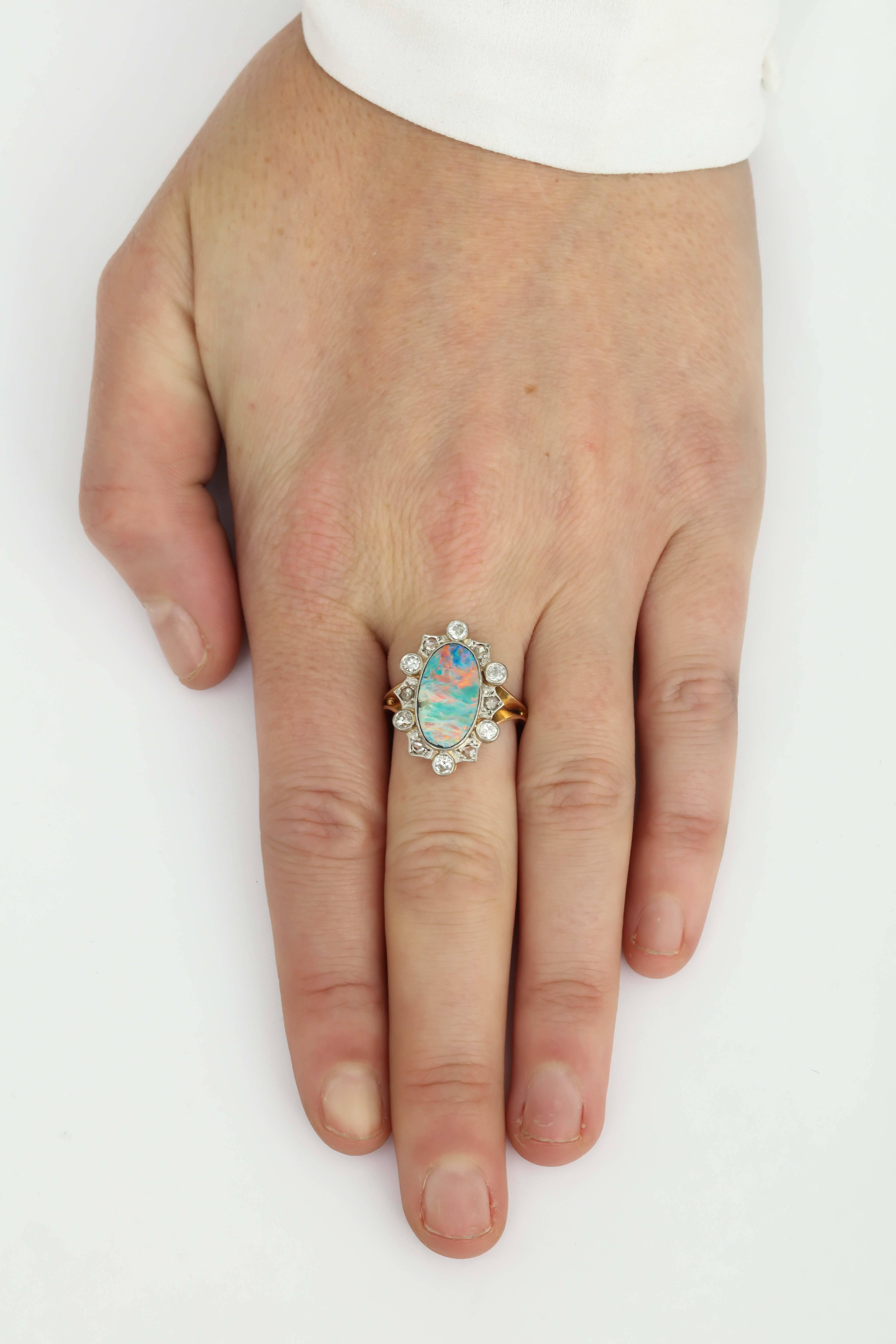 Opal Diamond Gold Platinum Ring 3