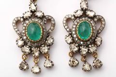 Indian Emerald Silver on Gold Earrings