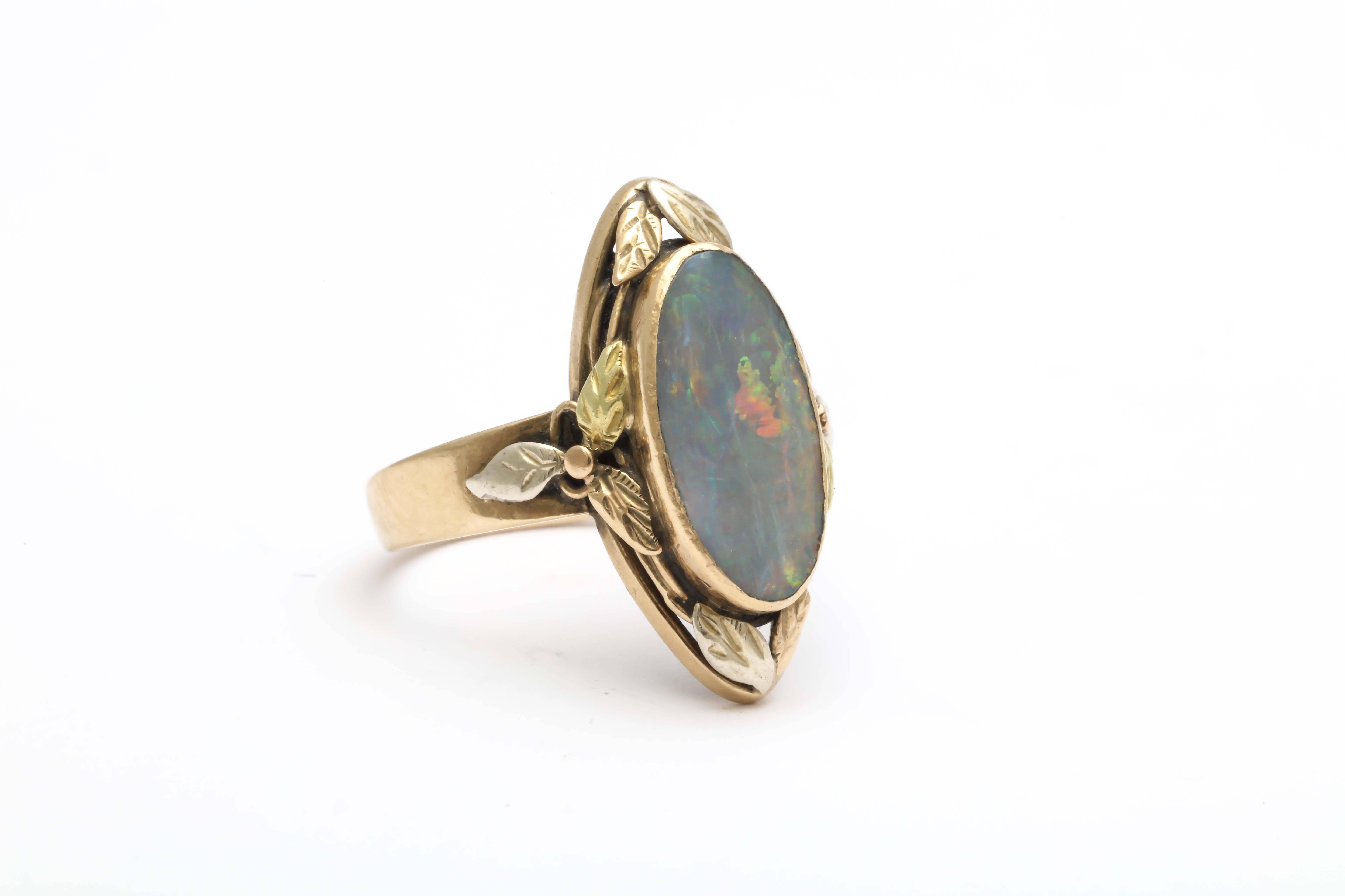 Arts and Crafts Opal Three Color Gold Ring 2
