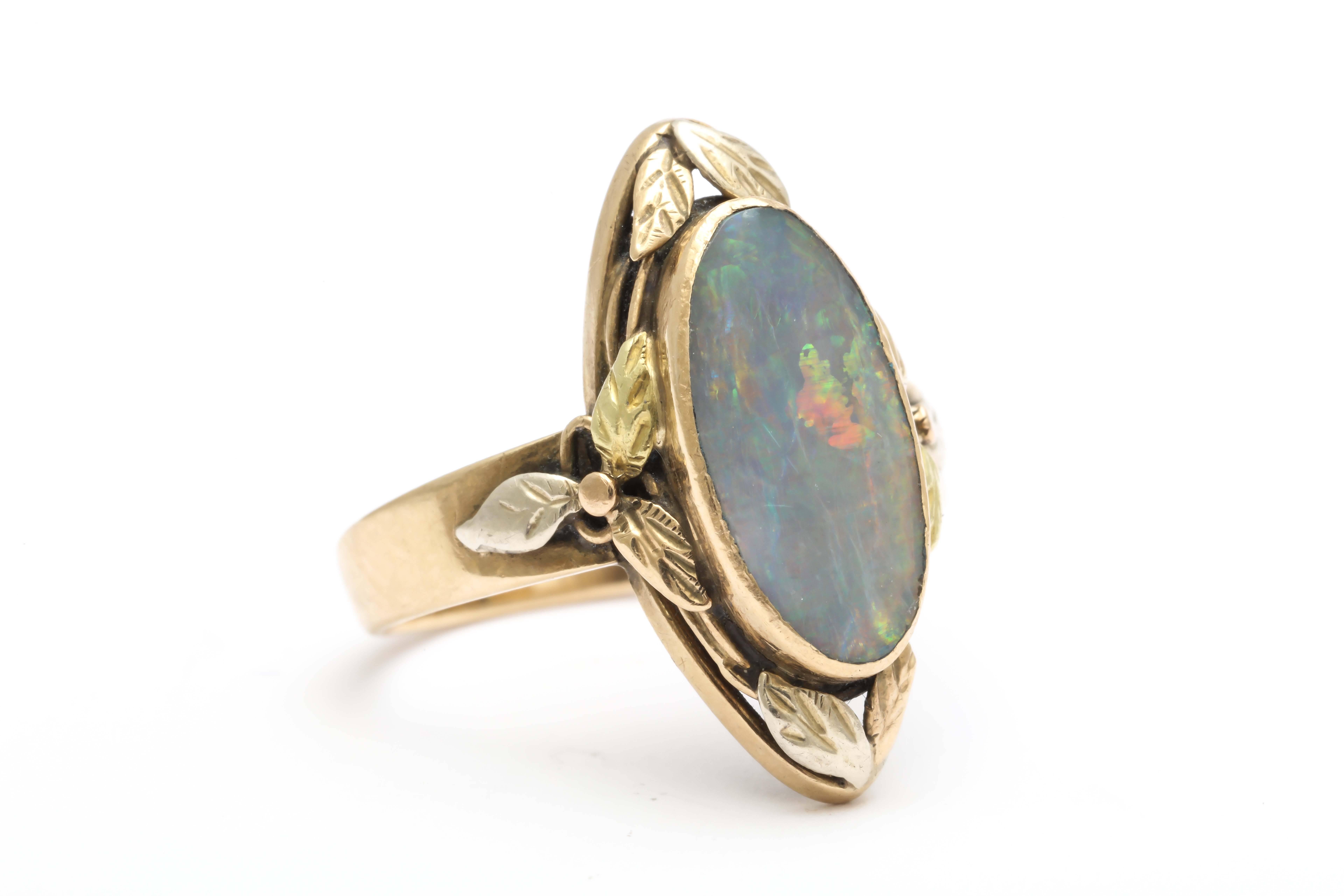 Arts and Crafts Opal Three Color Gold Ring 3