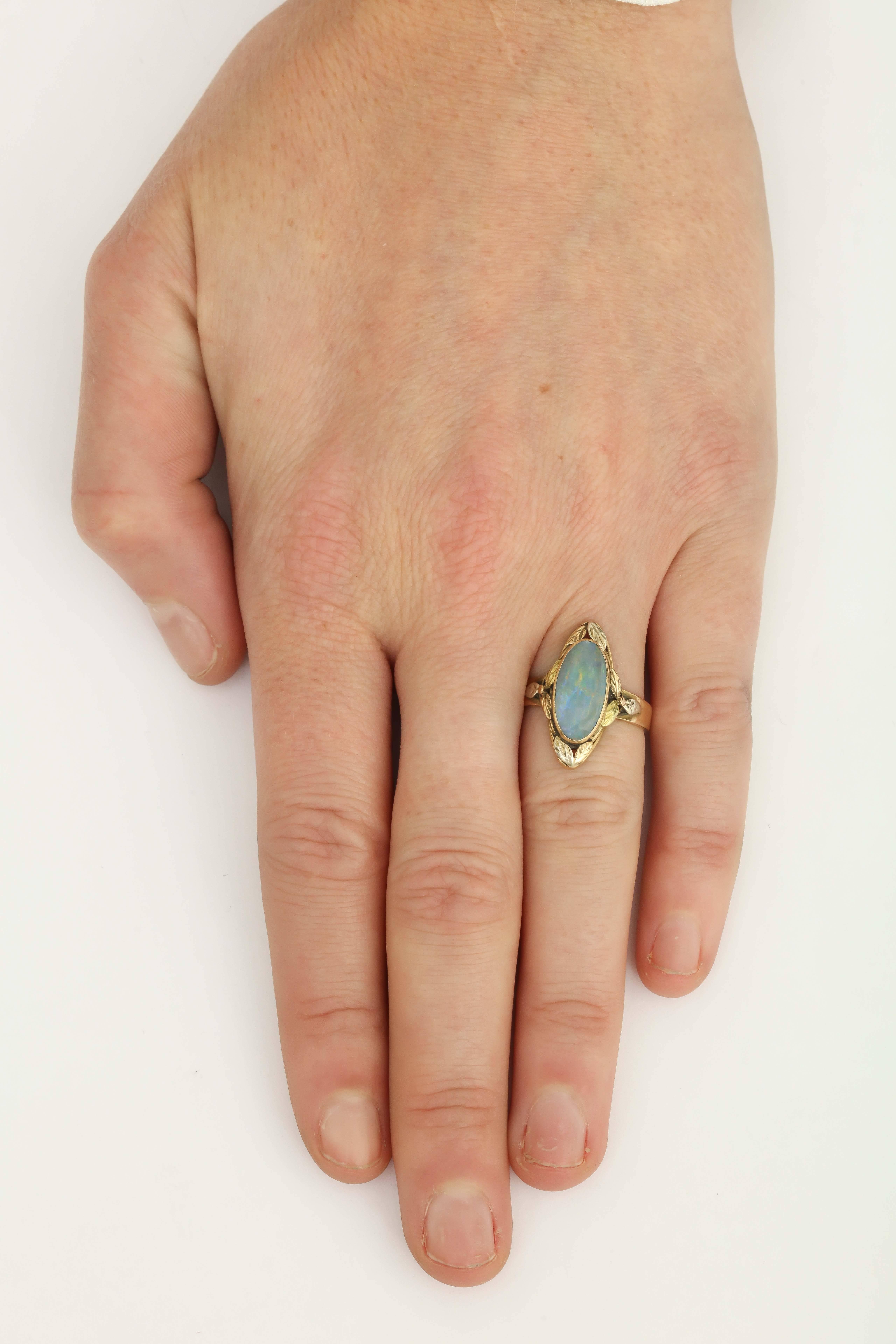 Arts and Crafts Opal Three Color Gold Ring 4