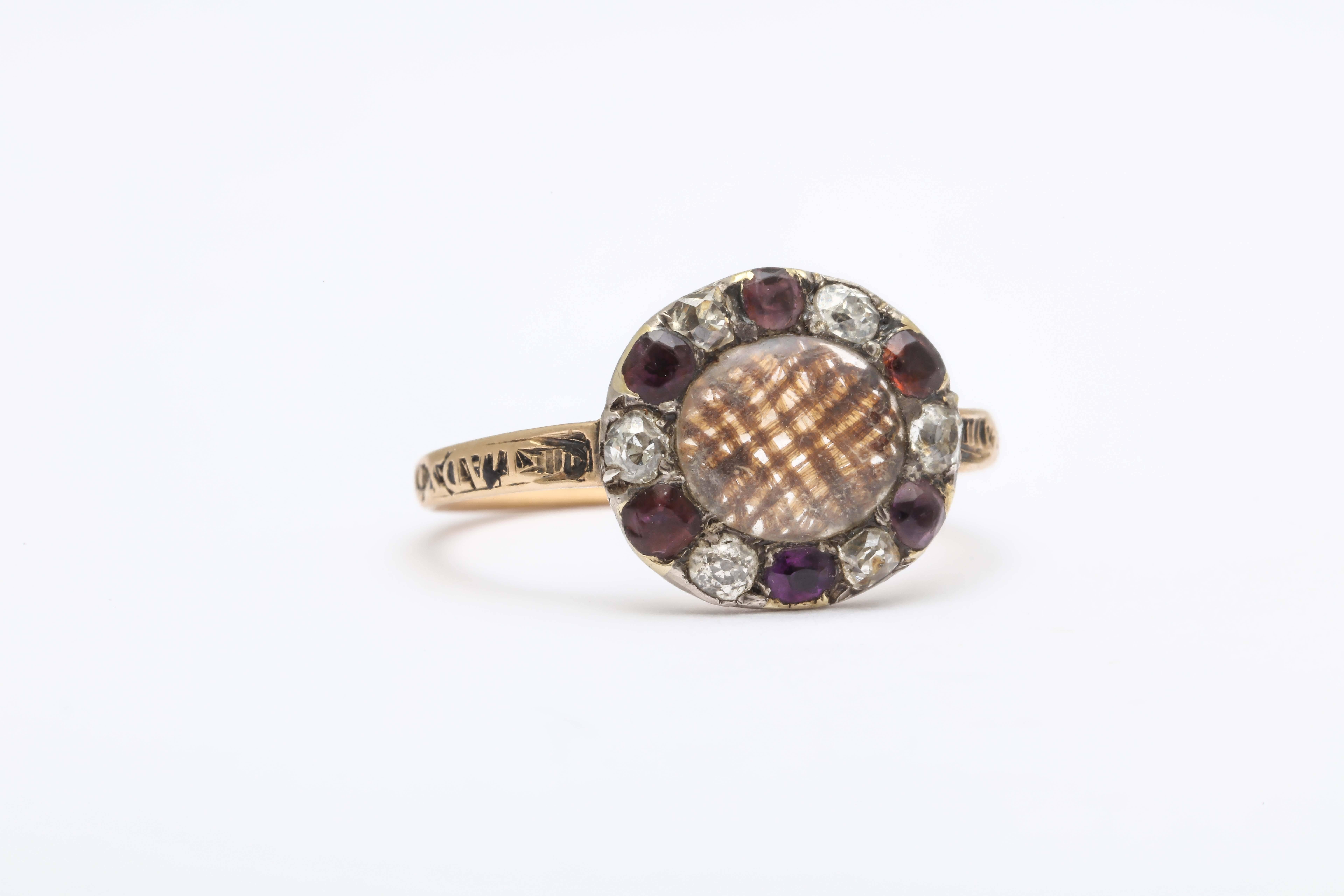 Georgian Amethyst Diamond Gold Ring In Good Condition In New York, NY
