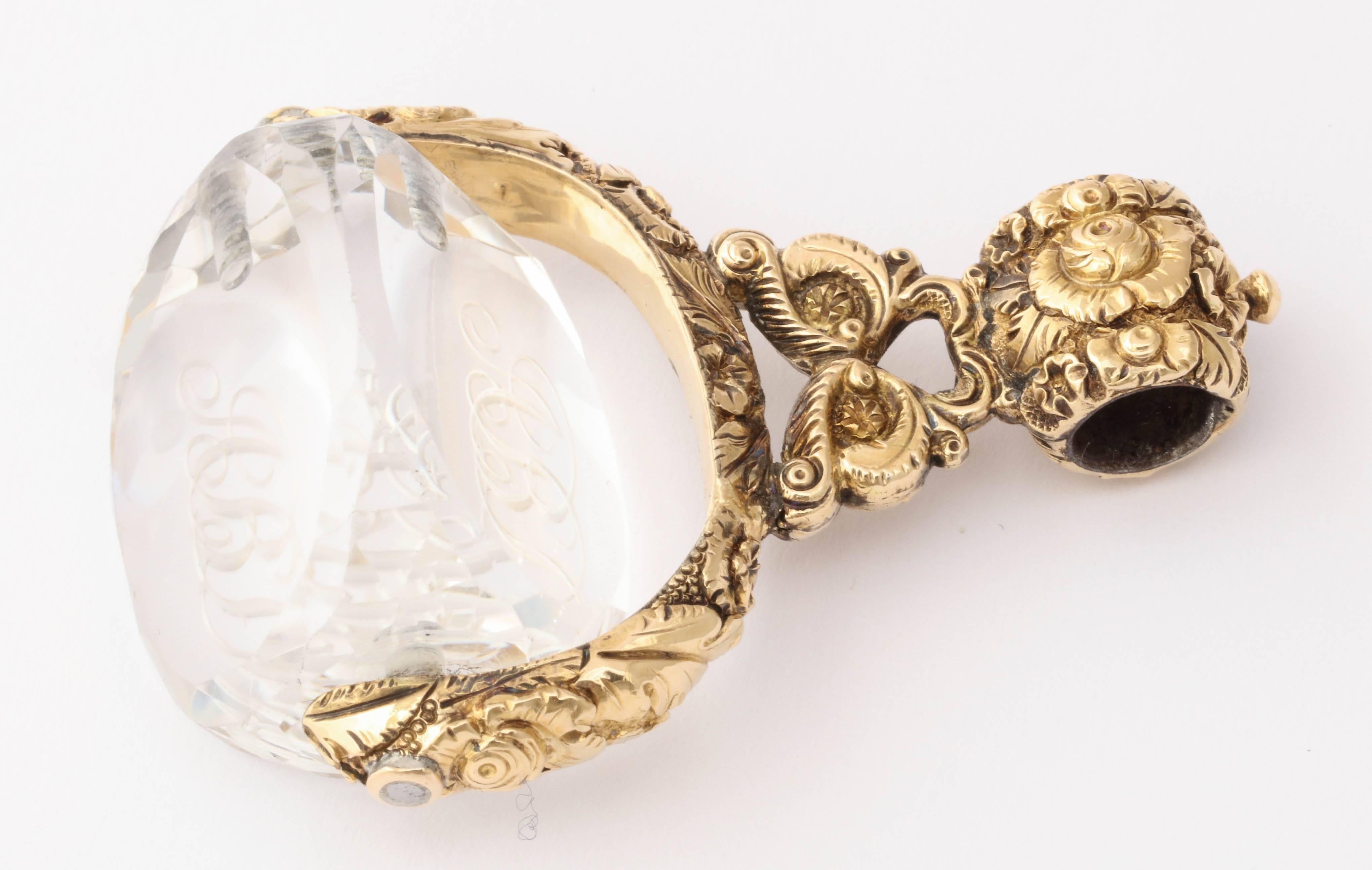 Victorian 15 kt Regency Swivel Fob of Rock Crystal and Gold