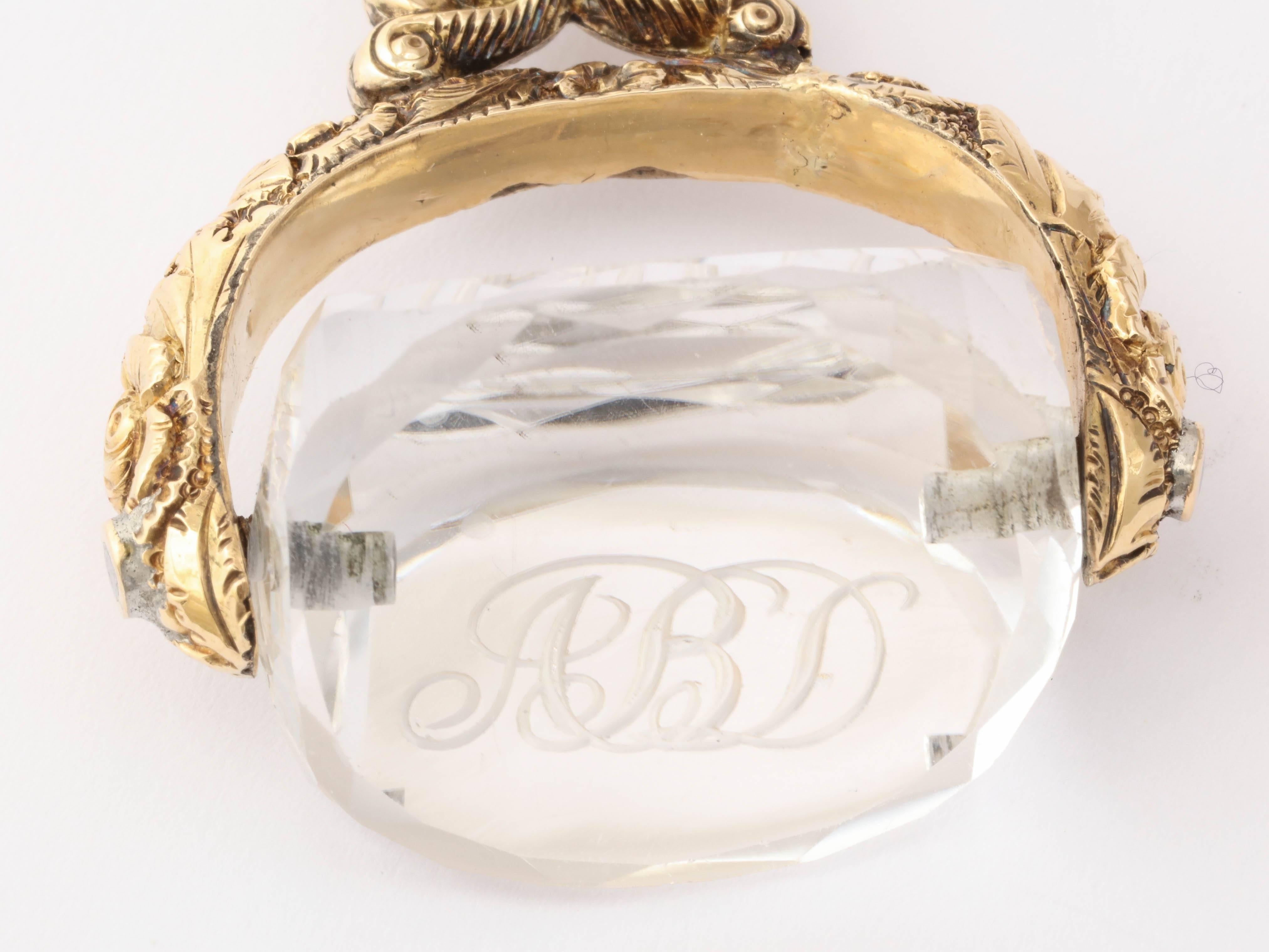 15 kt Regency Swivel Fob of Rock Crystal and Gold In Excellent Condition In Stamford, CT