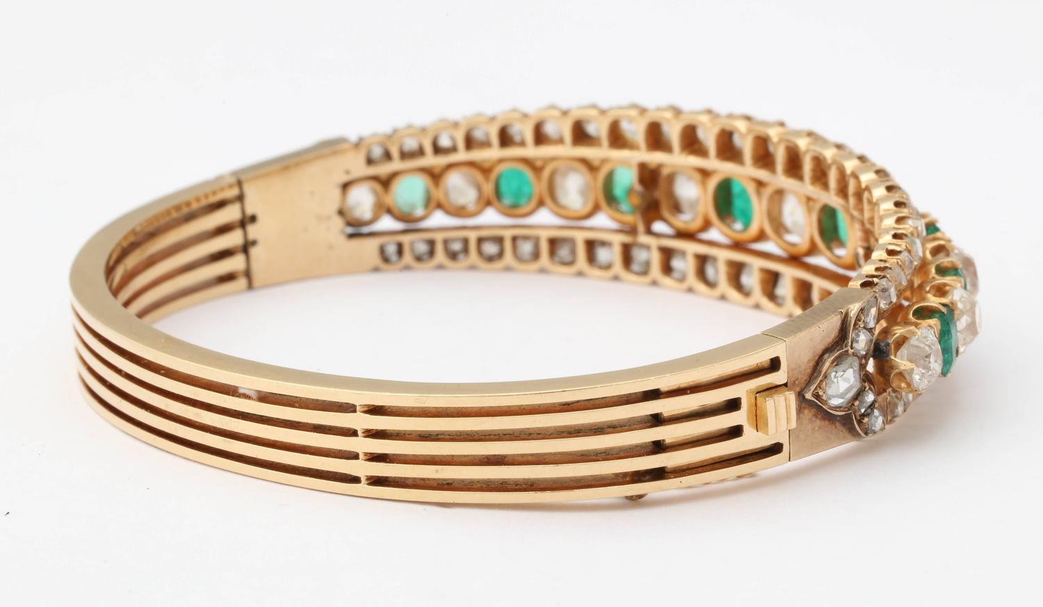 Antique Emerald Diamond Gold Bangle Bracelet at 1stdibs