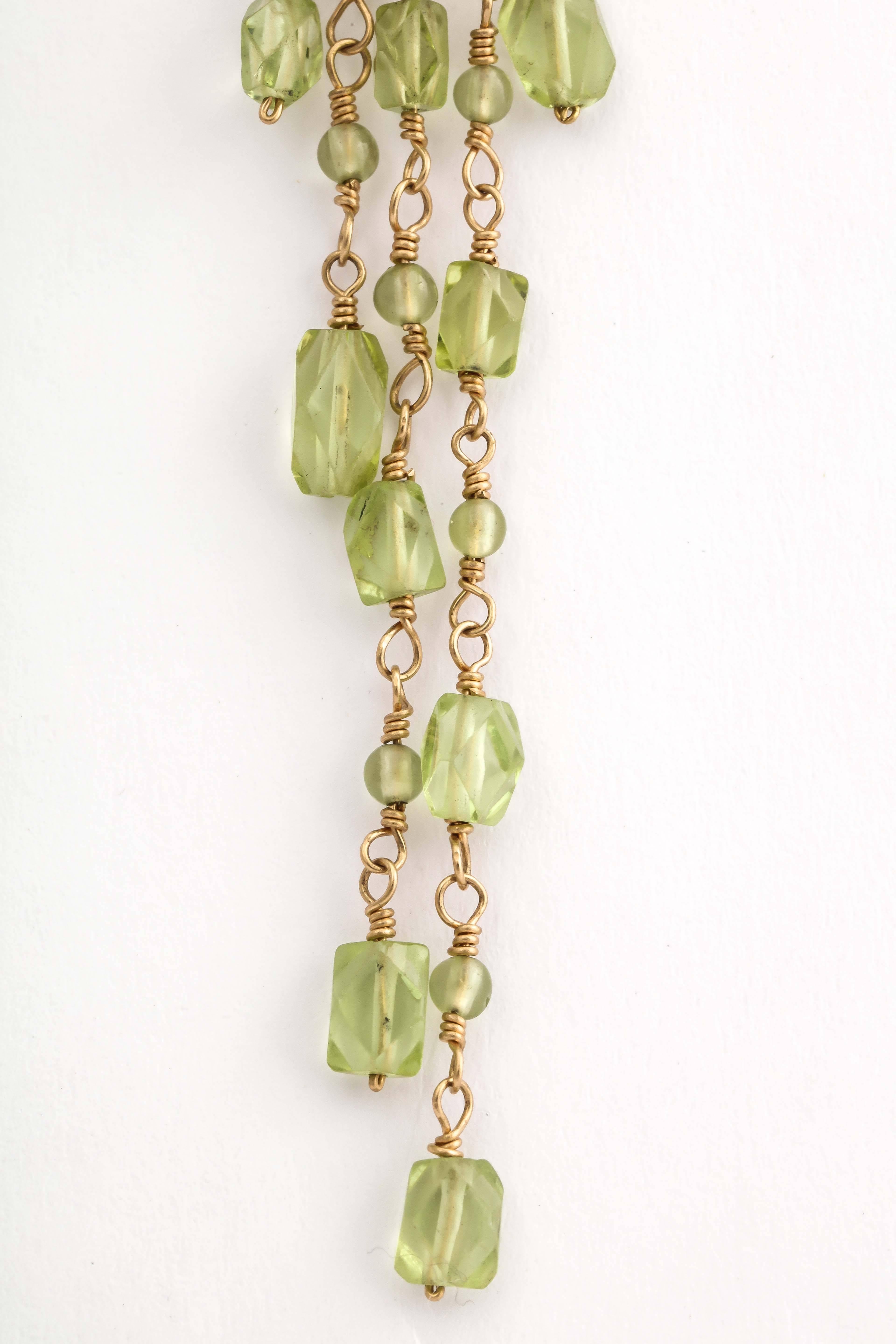 Elegant Peridot Bead Wrapped Chandelier Earrings In New Condition For Sale In TRYON, NC