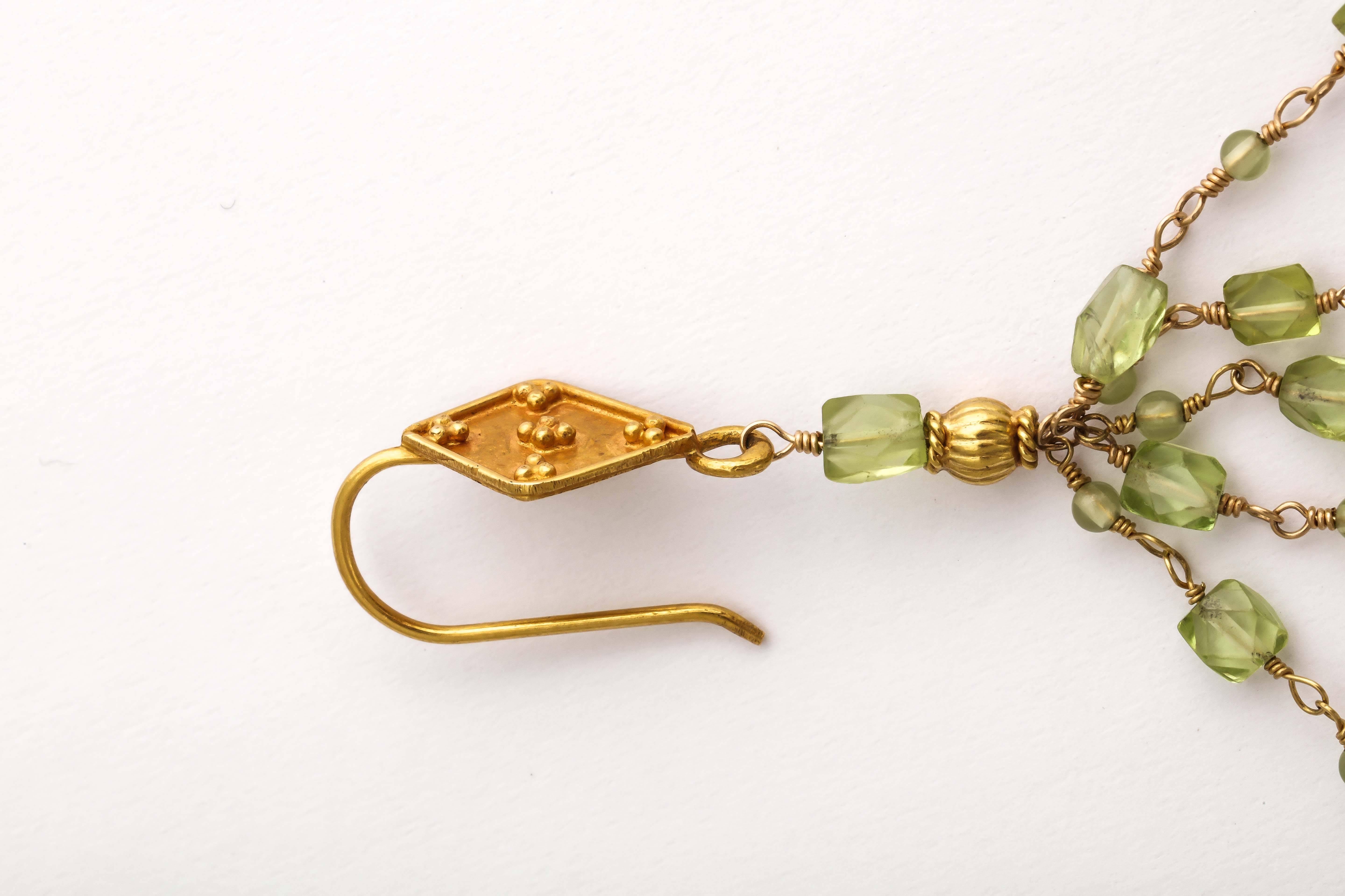 Elegant Peridot Bead Wrapped Chandelier Earrings For Sale 3