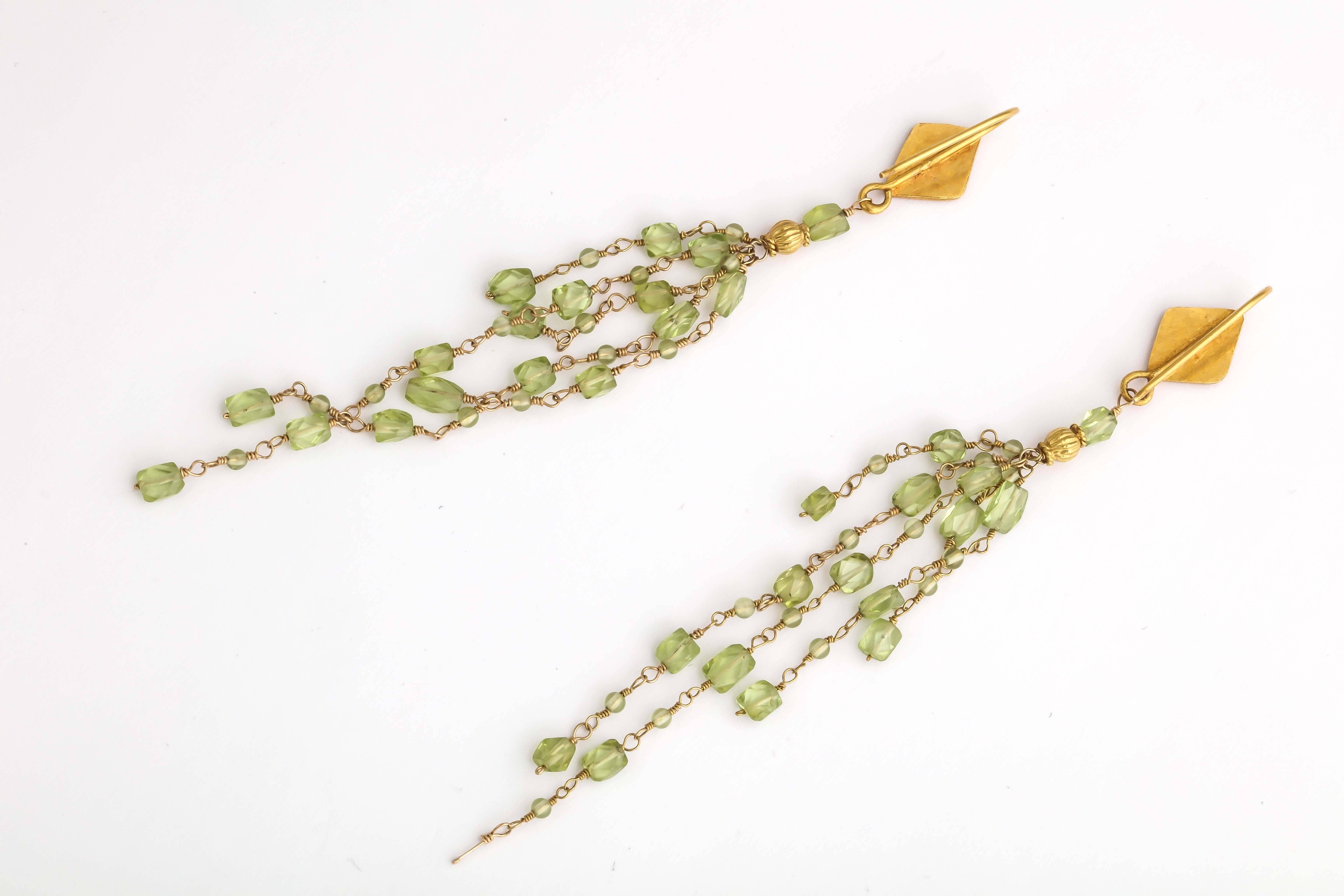 Elegant Peridot Bead Wrapped Chandelier Earrings For Sale 4