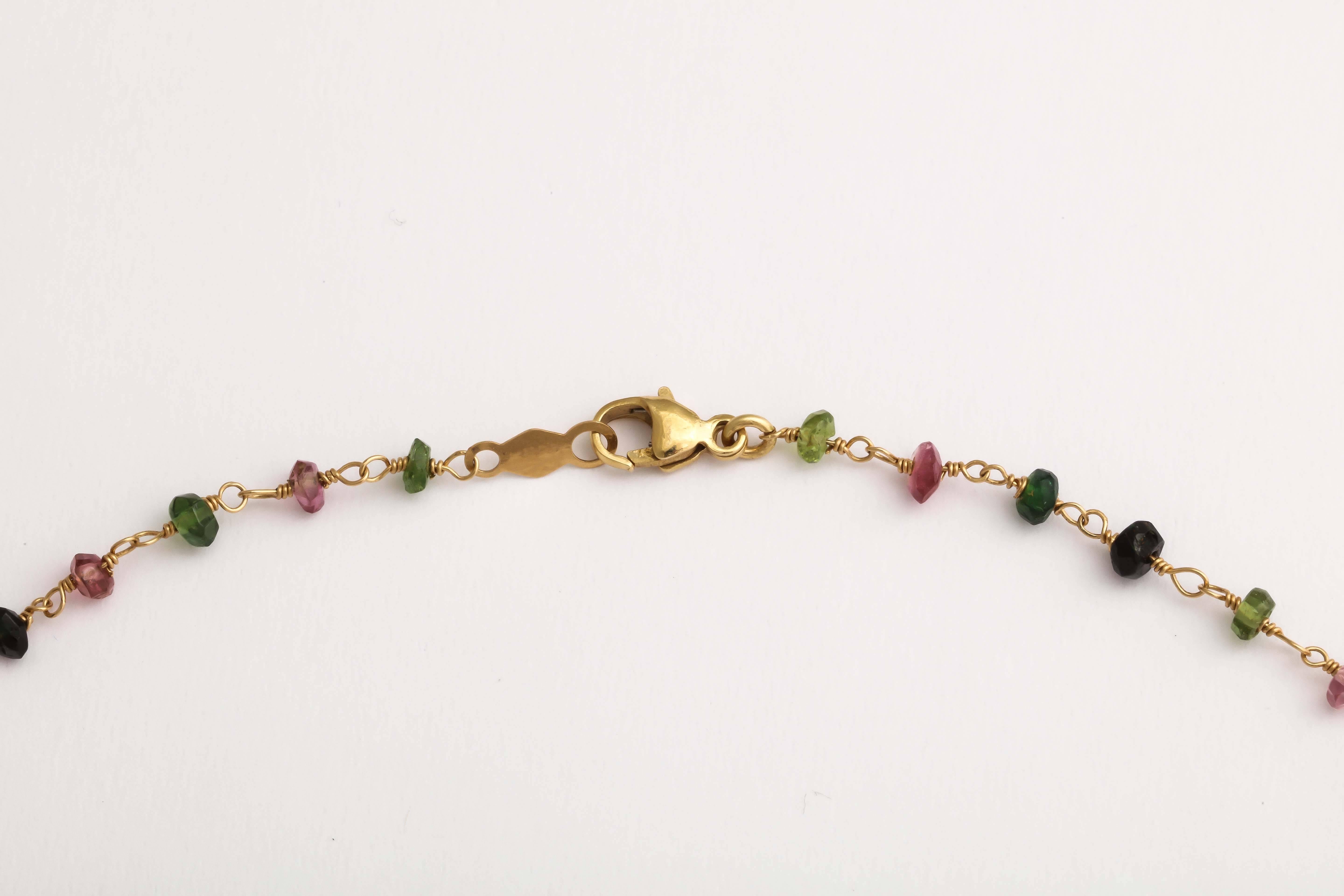 Contemporary Chic Multicolored Tourmaline Gold Necklace  For Sale