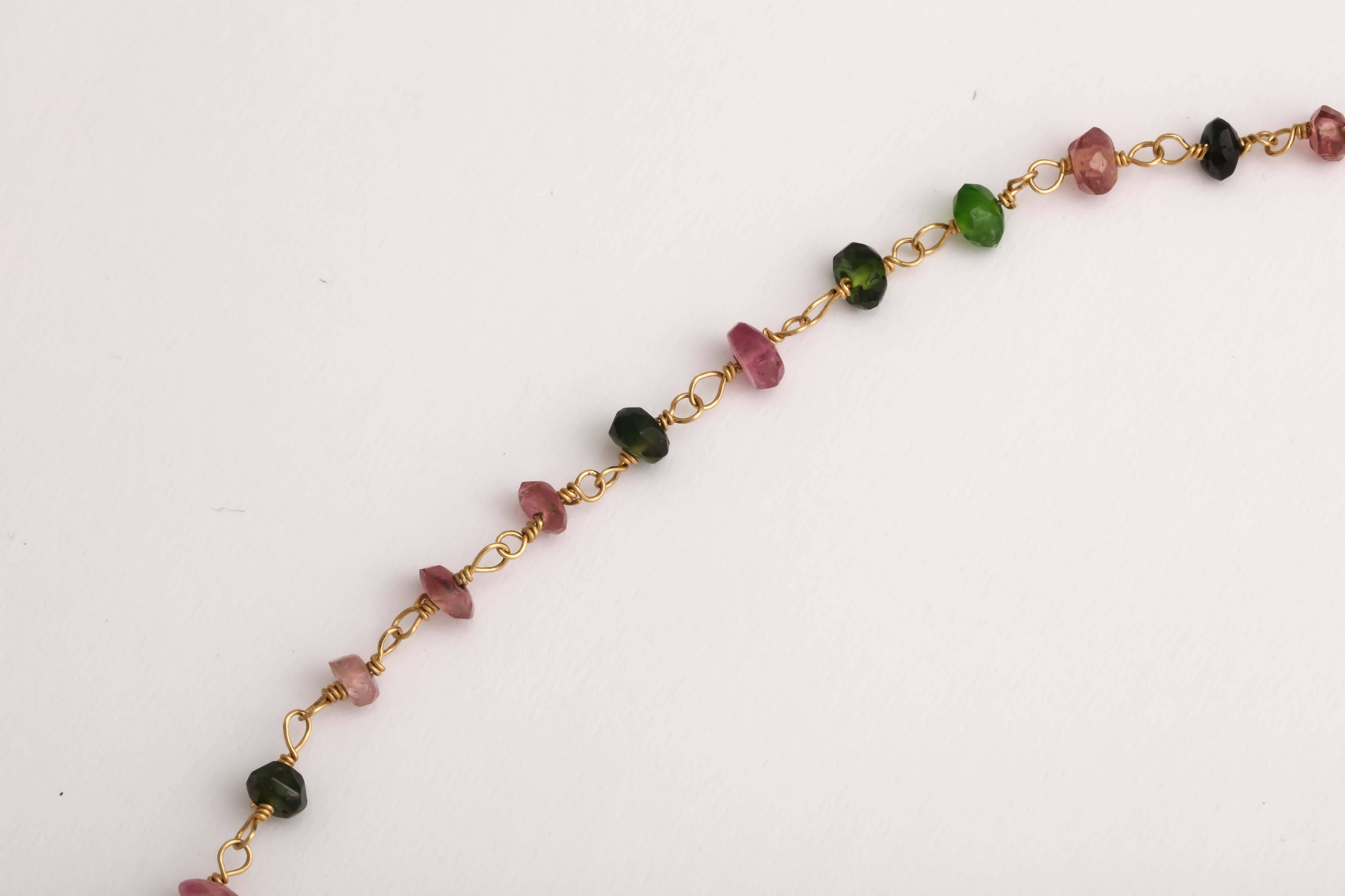 Chic Multicolored Tourmaline Gold Necklace  In New Condition For Sale In TRYON, NC