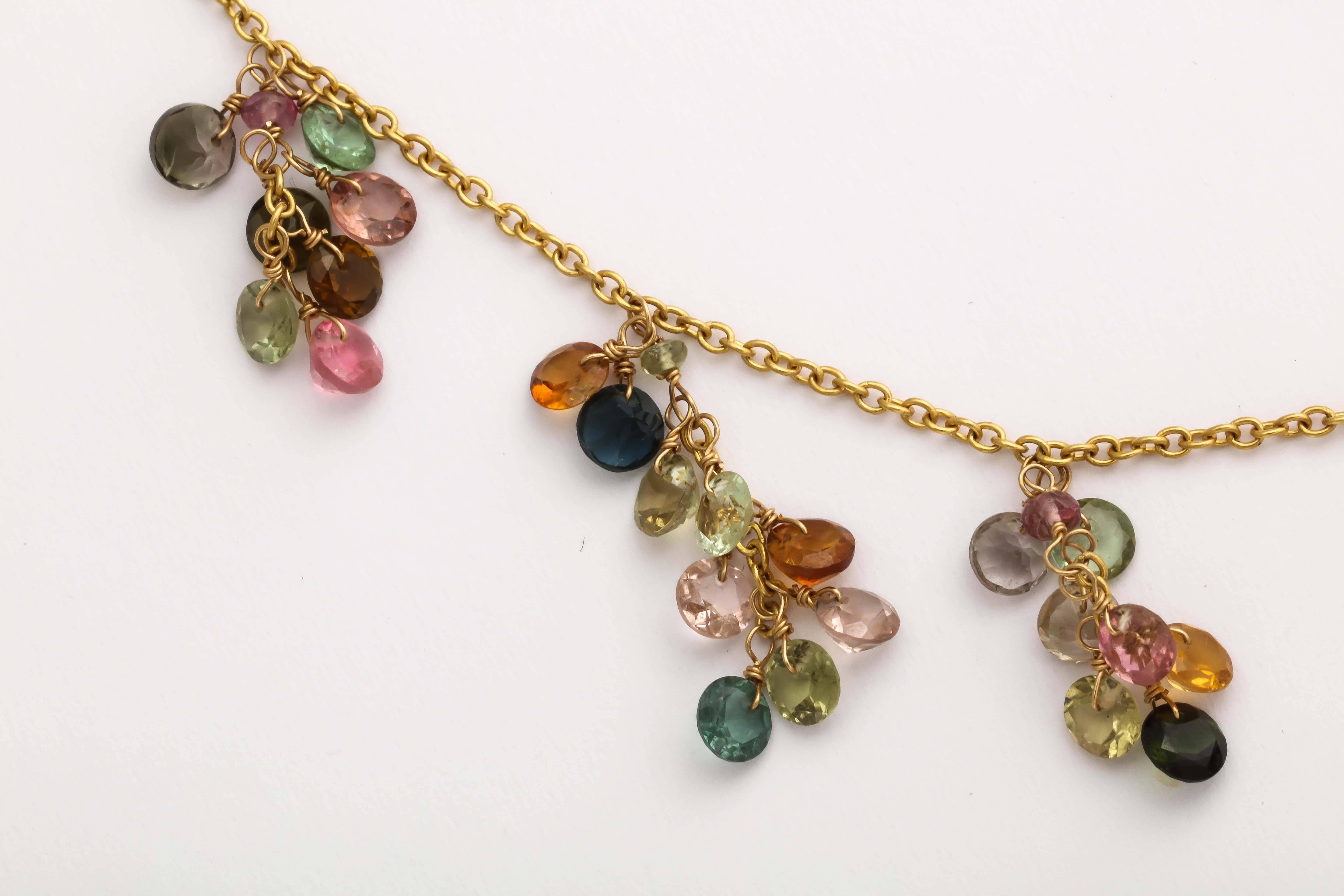 Women's or Men's Chic Multicolored Tourmaline Gold Necklace  For Sale