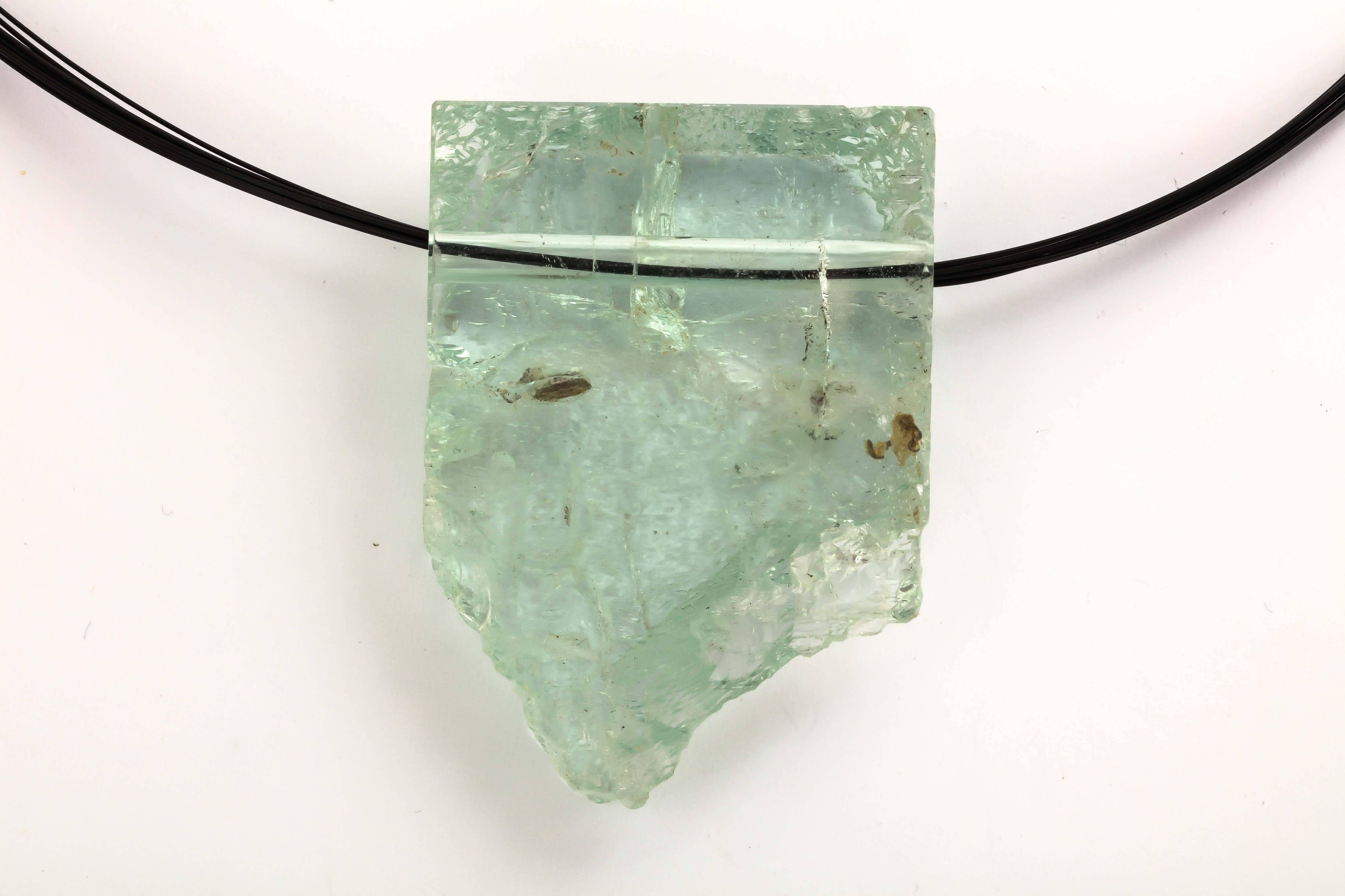Women's or Men's Aquamarine Crystal Slice Necklace For Sale