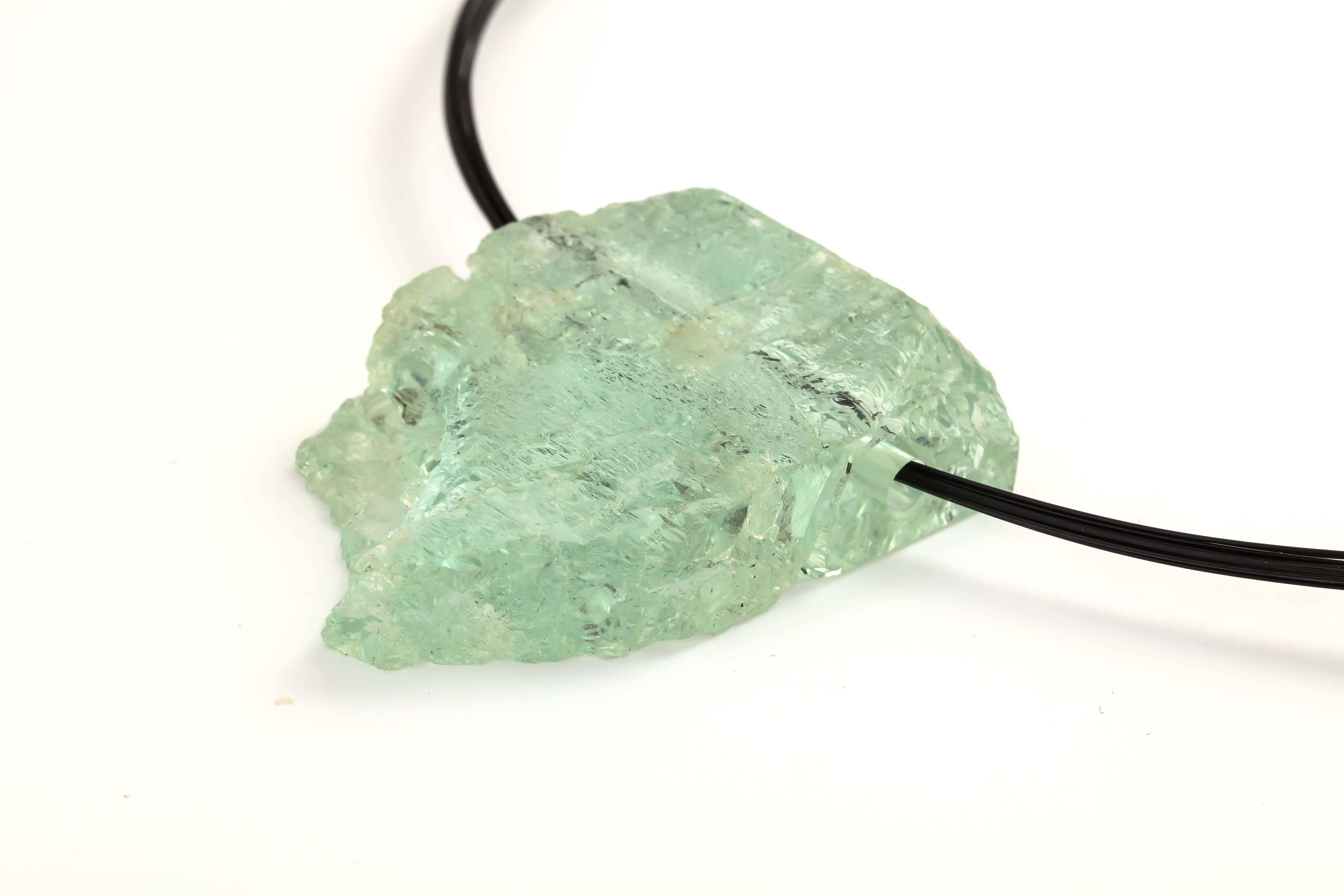 Aquamarine Crystal Slice Necklace For Sale 1