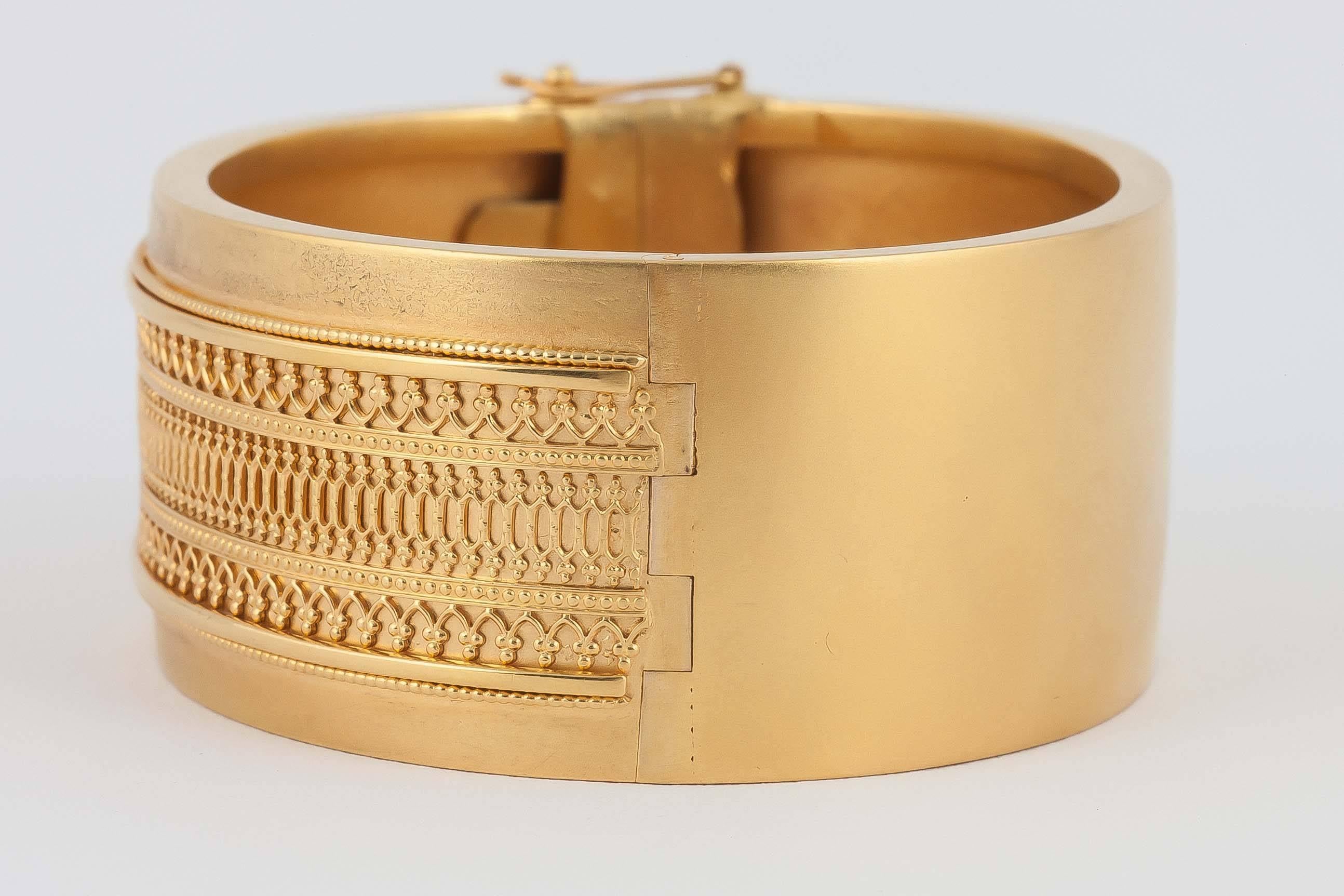 Victorian Gold Etruscan Revival Bangle Bracelet For Sale 1