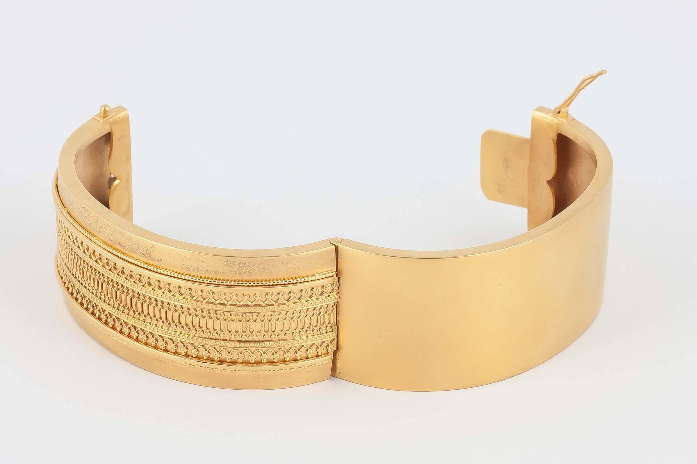 Victorian Gold Etruscan Revival Bangle Bracelet For Sale 3