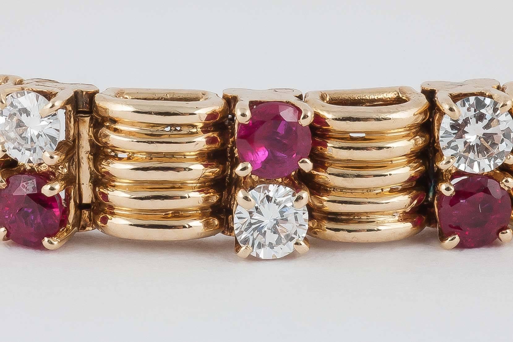 1960s 18 ct Gold bracelet set with Rubies & Diamonds