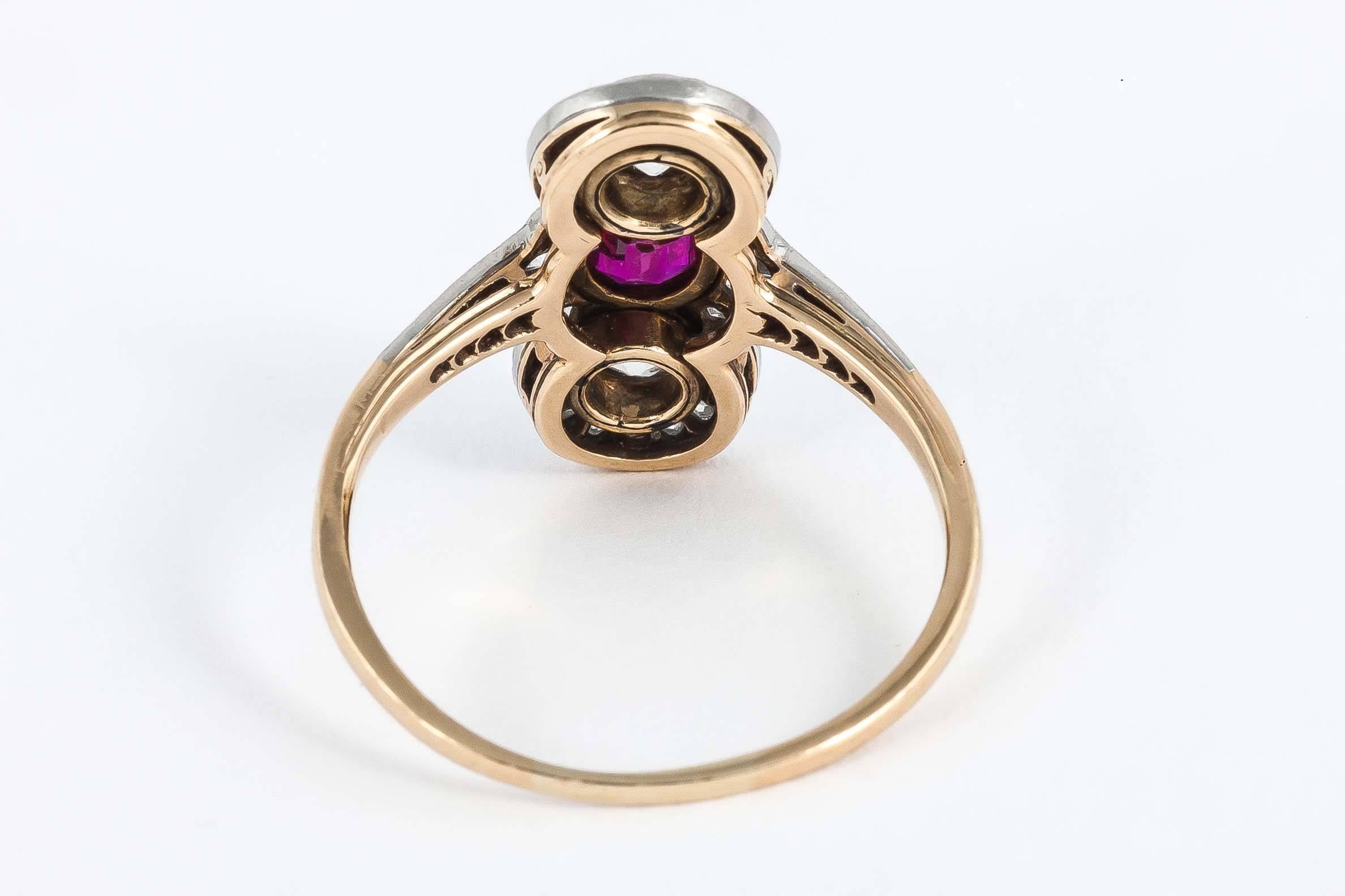 Women's Edwardian Ruby Diamond Gold Platinum Ring For Sale