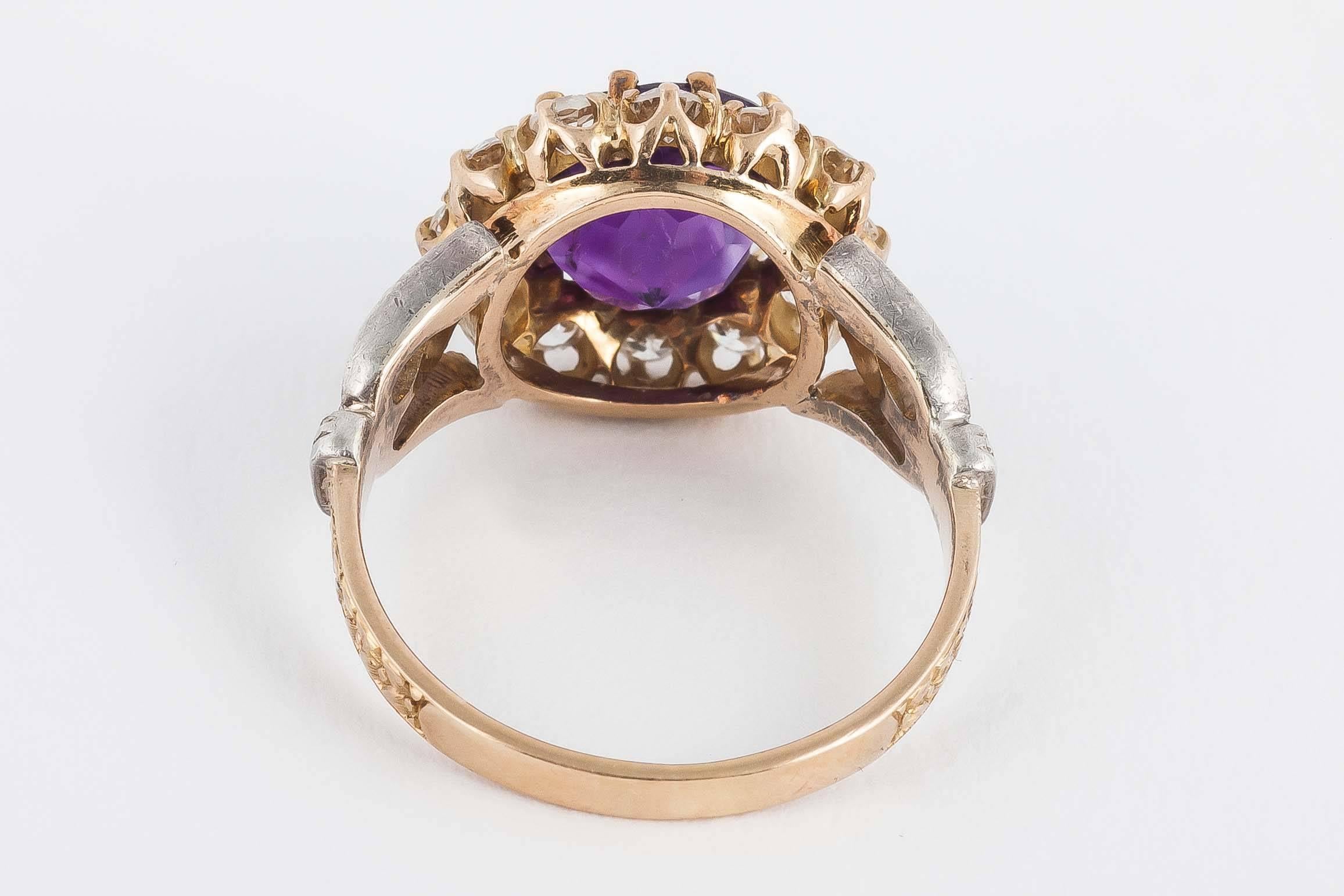 Women's Edwardian Amethyst Diamond Gold Cluster Ring