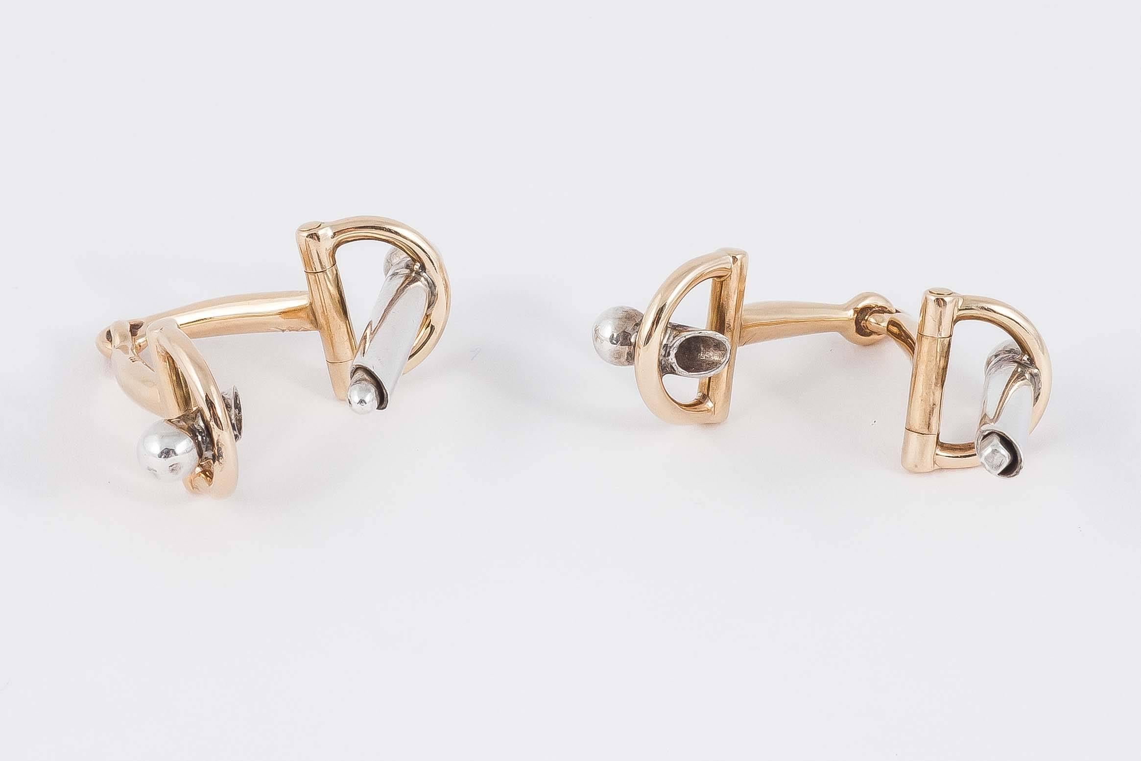 1975 Gucci Gold Riding Stirrup Cufflinks  In New Condition In London, GB