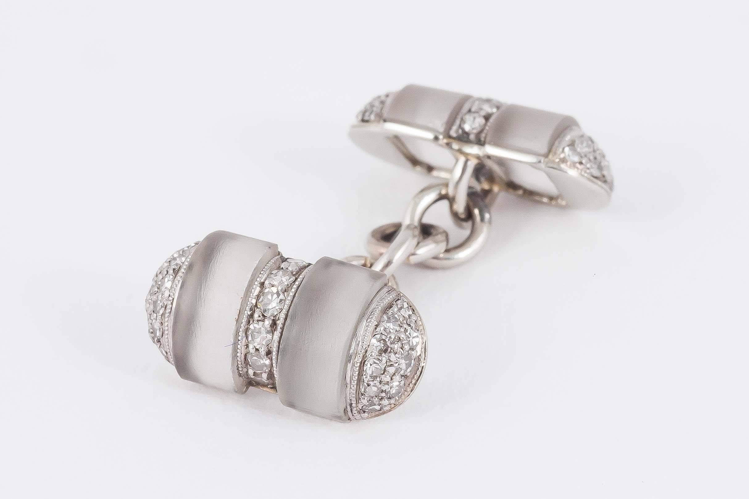 Art Deco Cufflinks set with  Crystal, Diamond and Gold mounted, with studs. C, 1920