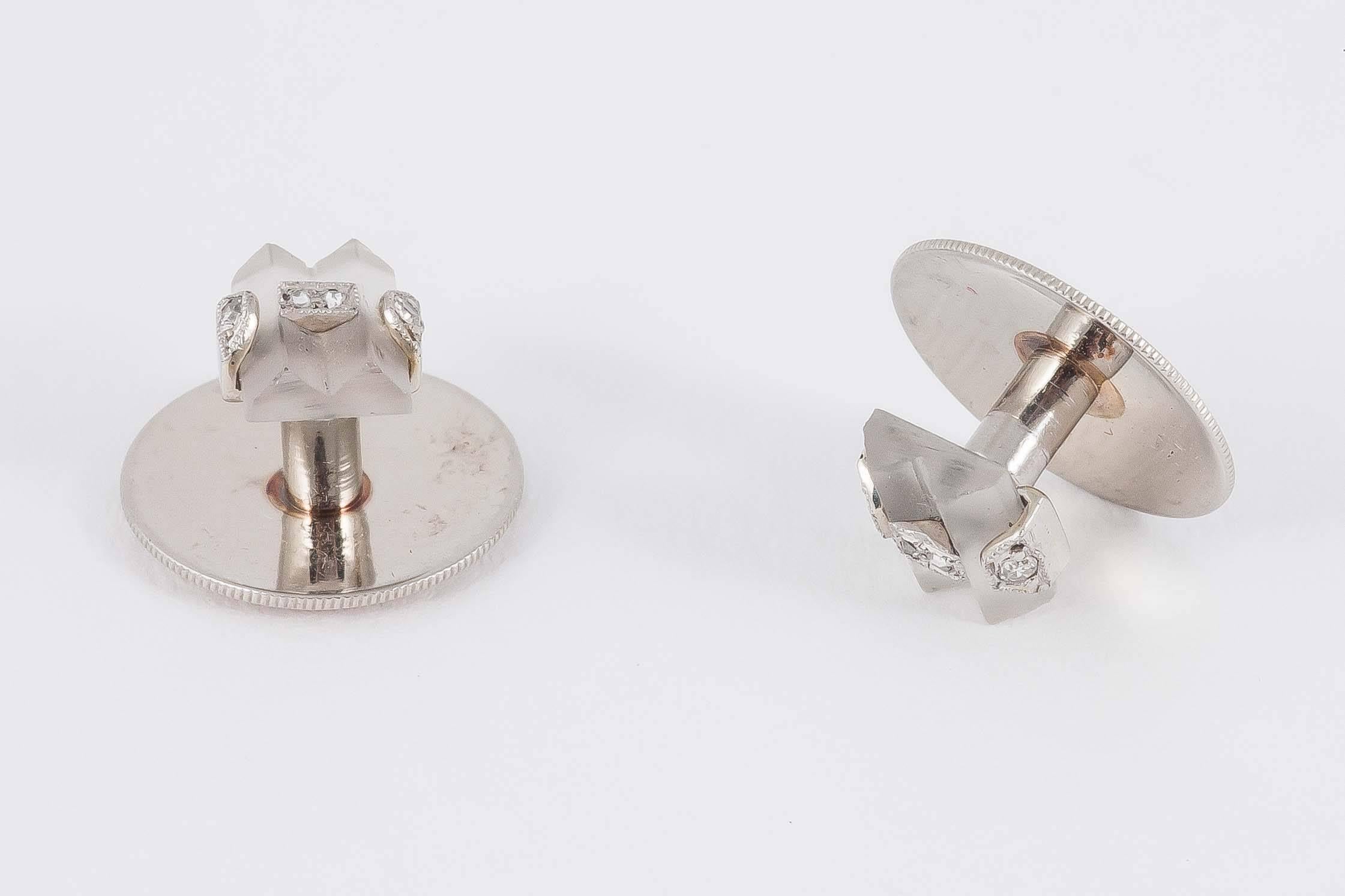 Cufflinks set with  Crystal, Diamond and Gold mounted, with studs. C, 1920 1