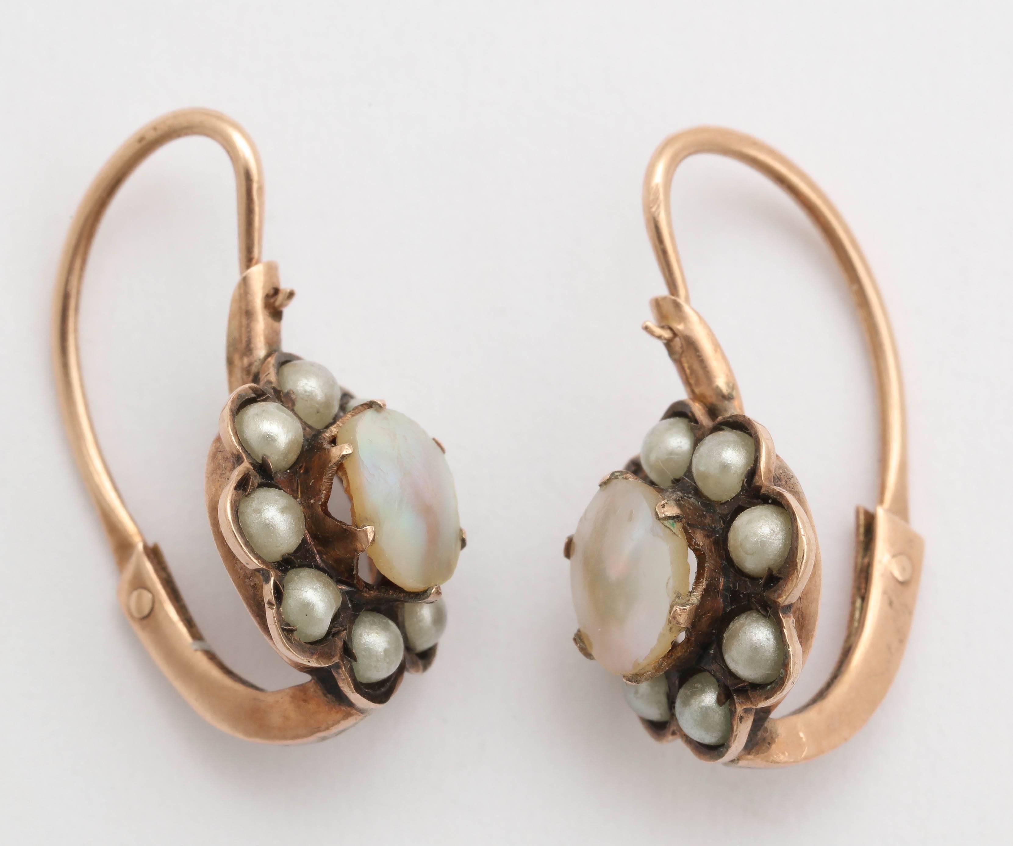 Victorian Mother of Pearl and Seed Pearl Cluster Earrings 