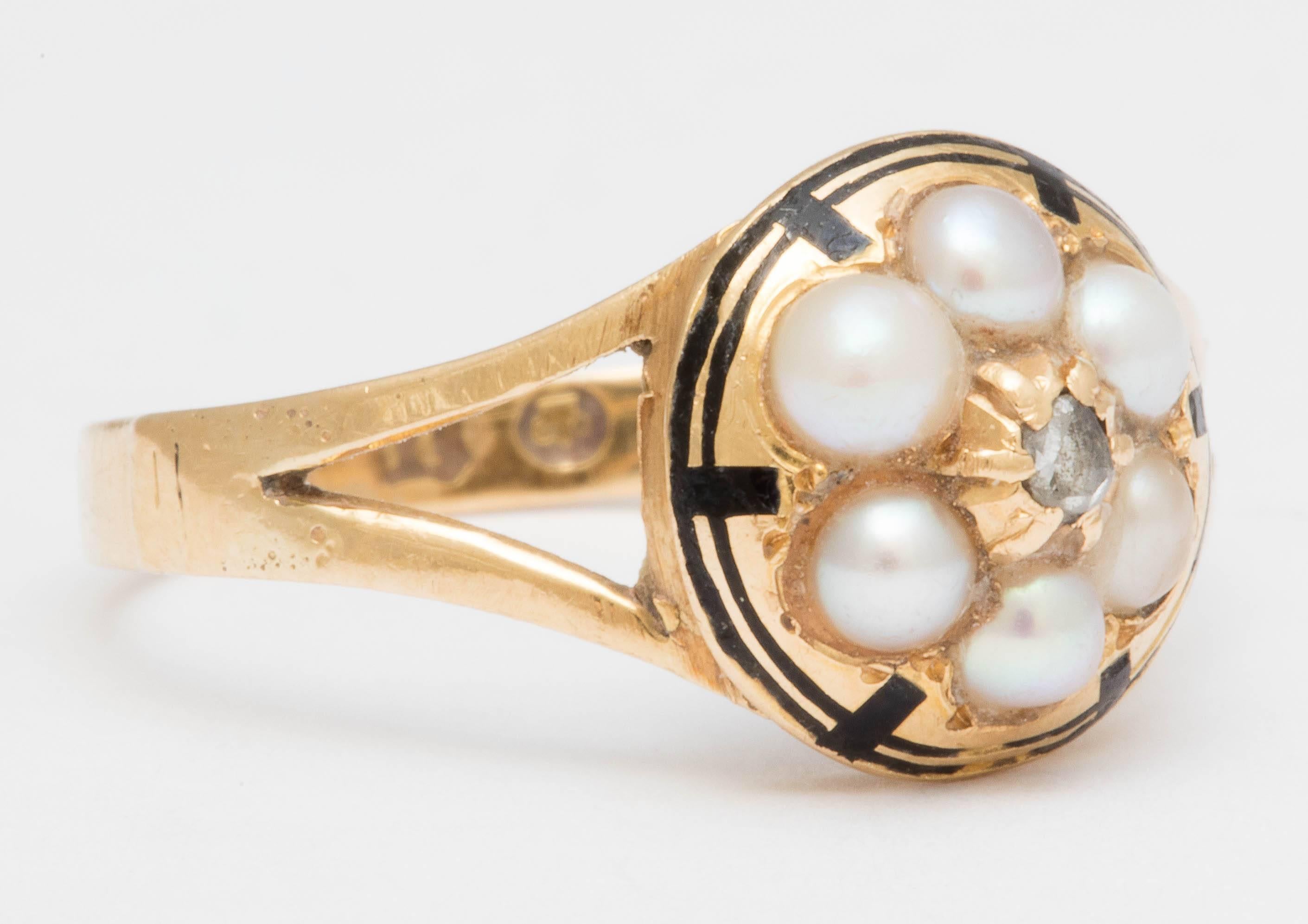 Rose Cut Victorian Pearl Diamond Gold Cluster Ring For Sale