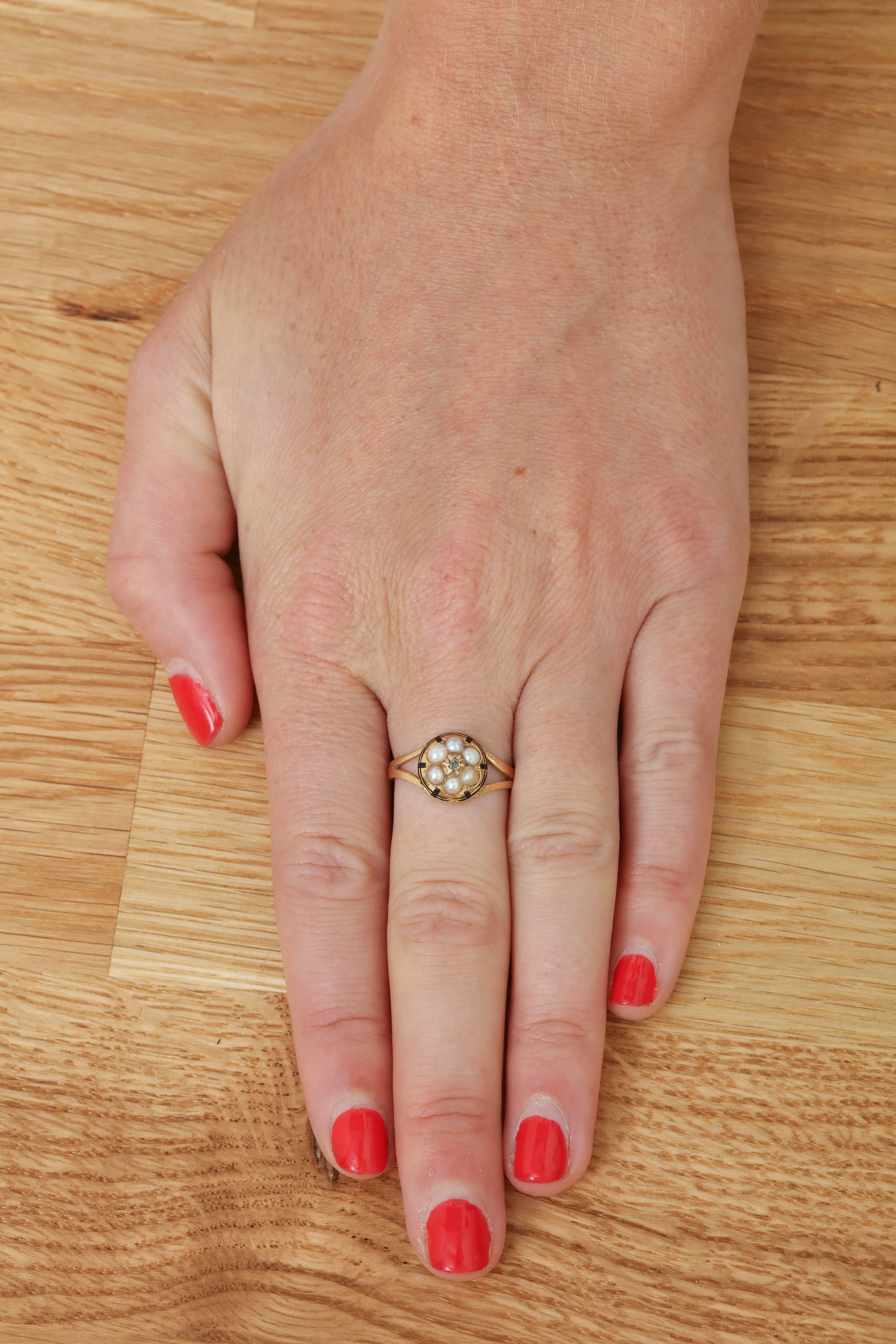 Victorian Pearl Diamond Gold Cluster Ring For Sale 2
