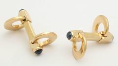 1940s Cabochon Sapphire Gold Flip Up Double-Sided Cufflinks