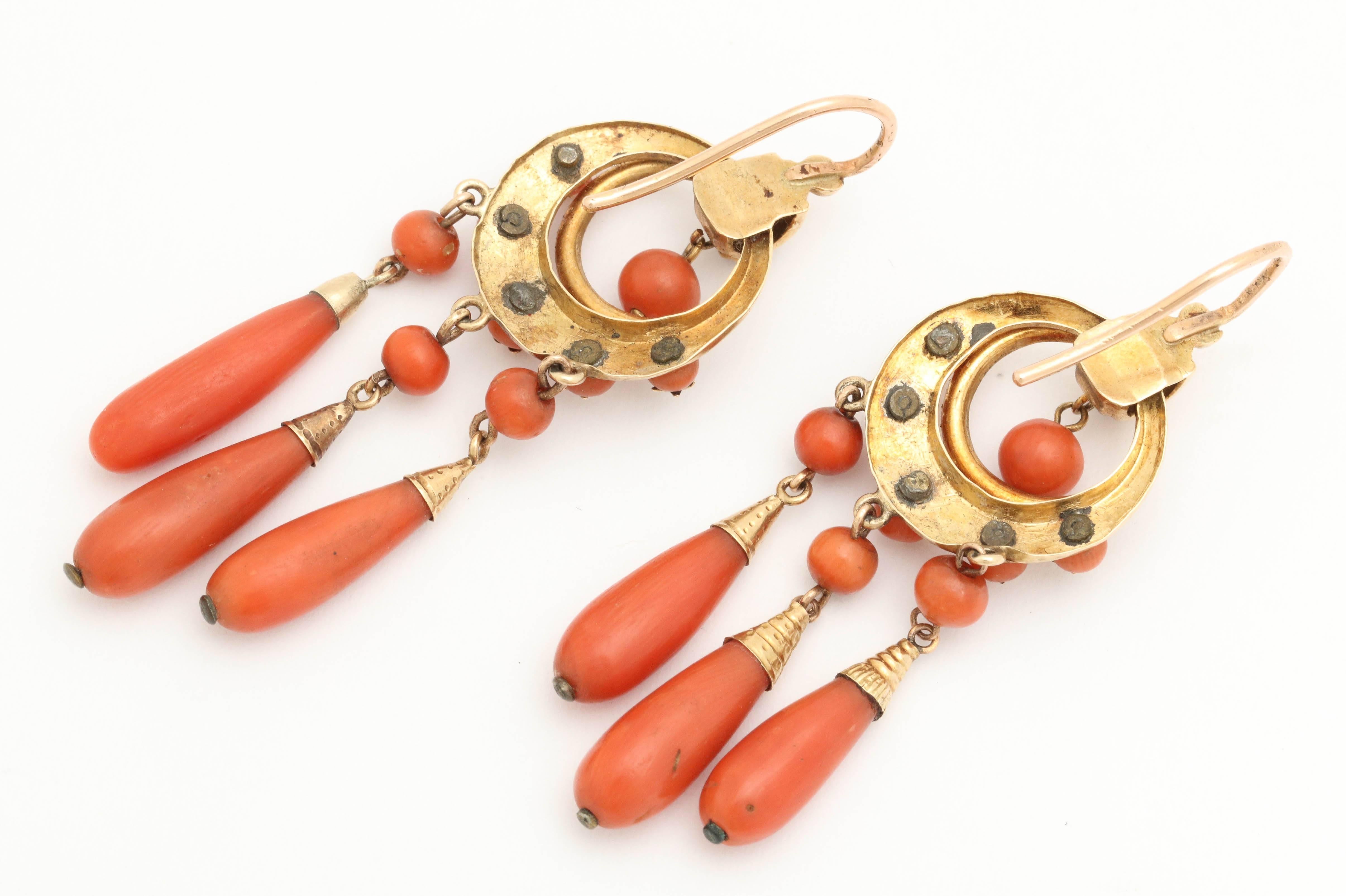 Women's Victorian Coral Pearl Gold Stars Motif Drop Pierced Earrings