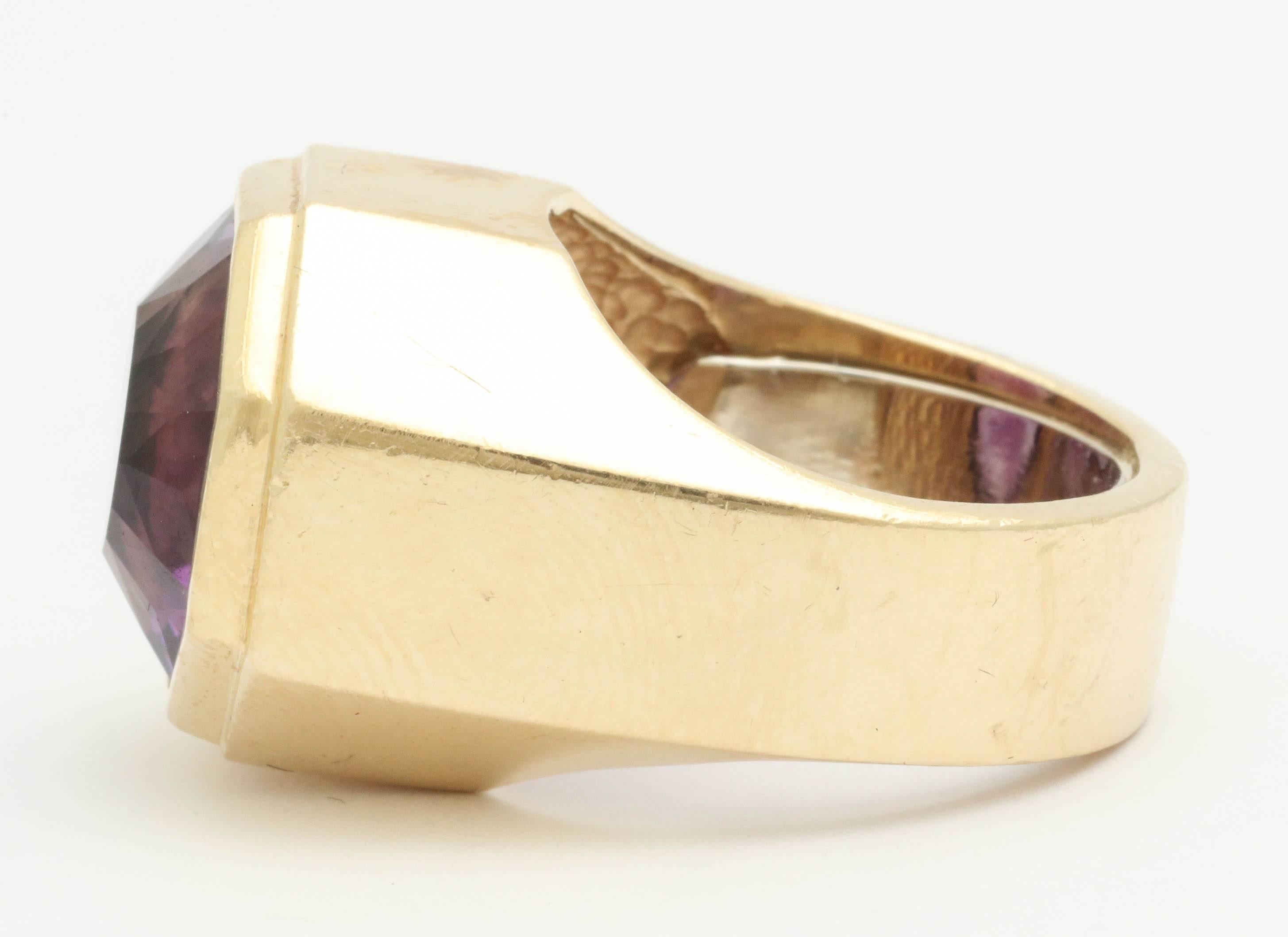 1960s Chic Octagonal Spiral Cut Amethyst Gold Dome Style Ring 1