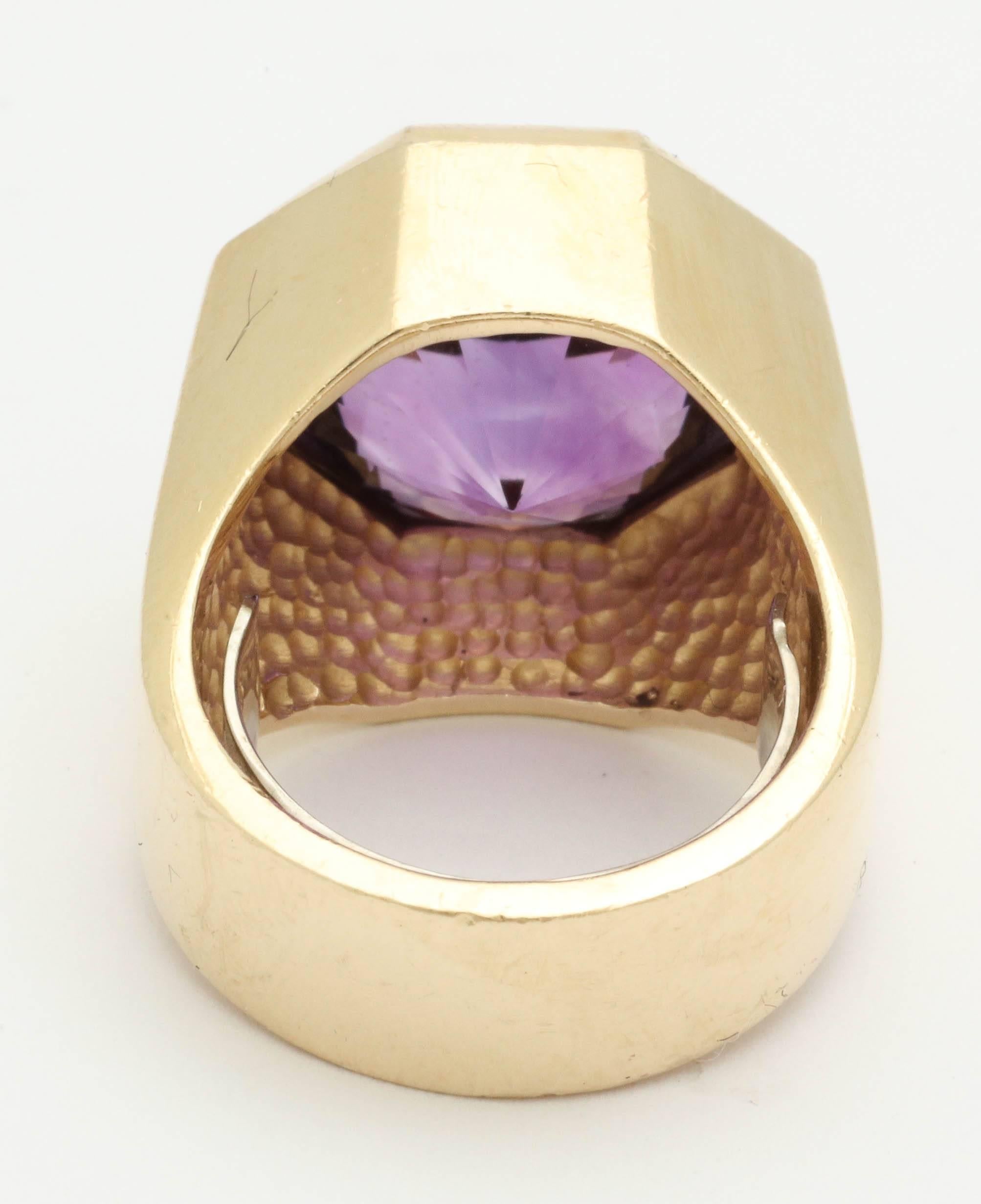 1960s Chic Octagonal Spiral Cut Amethyst Gold Dome Style Ring 2
