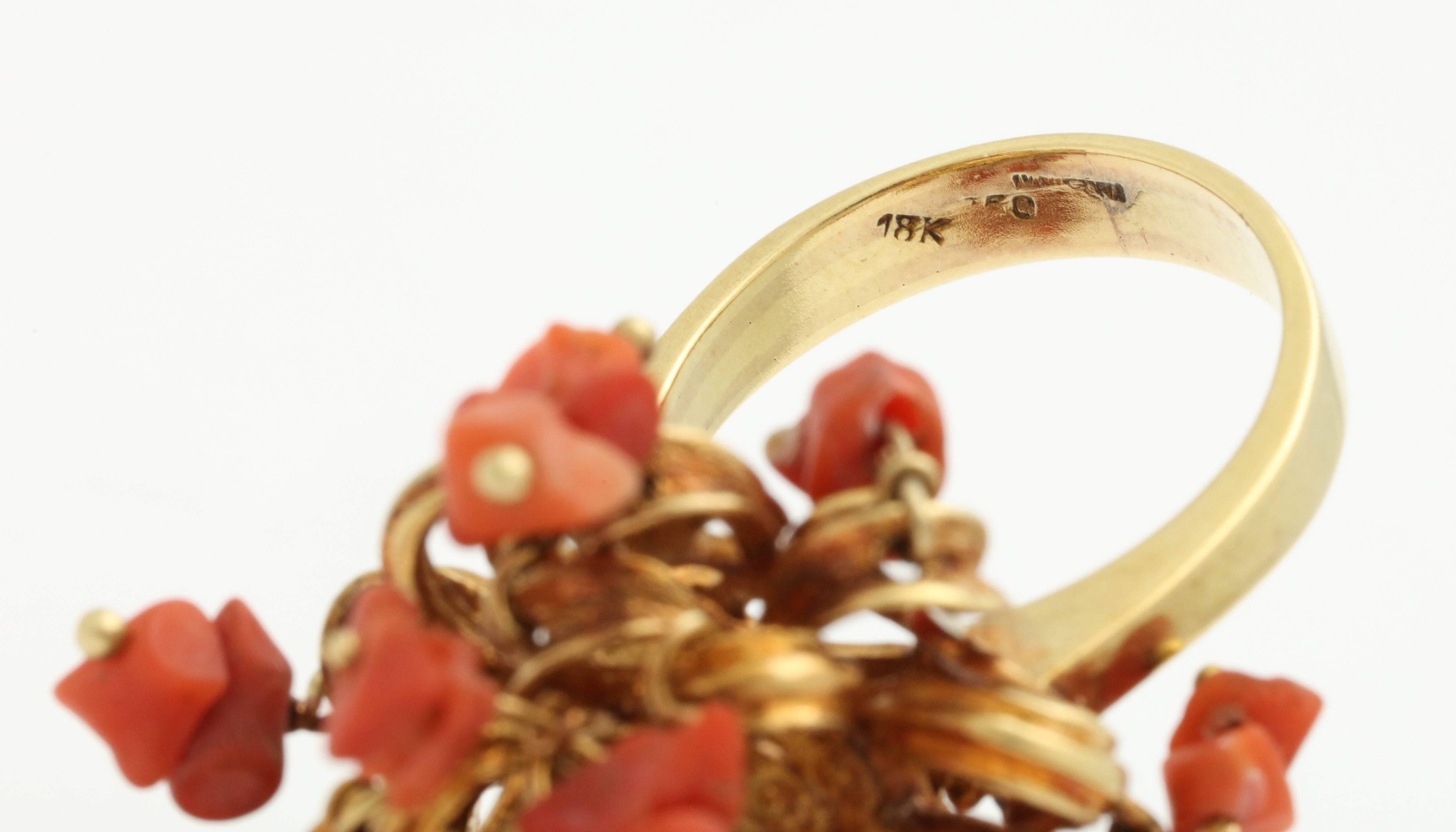 1960s Moveable Coral Gold Sea Urchin Ring For Sale 3