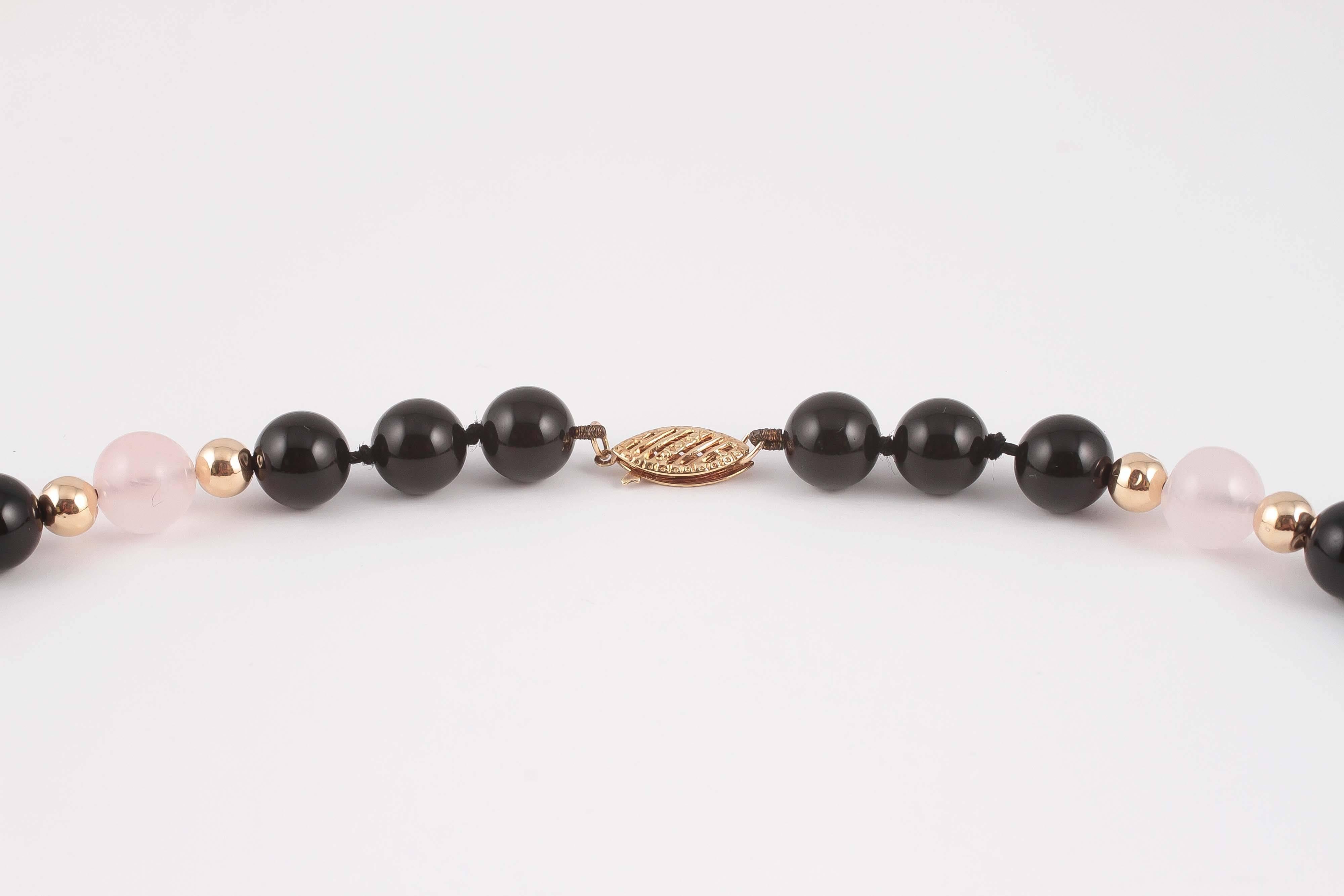 Women's or Men's Coral Black Onyx Quartz Pearl Gold Necklace