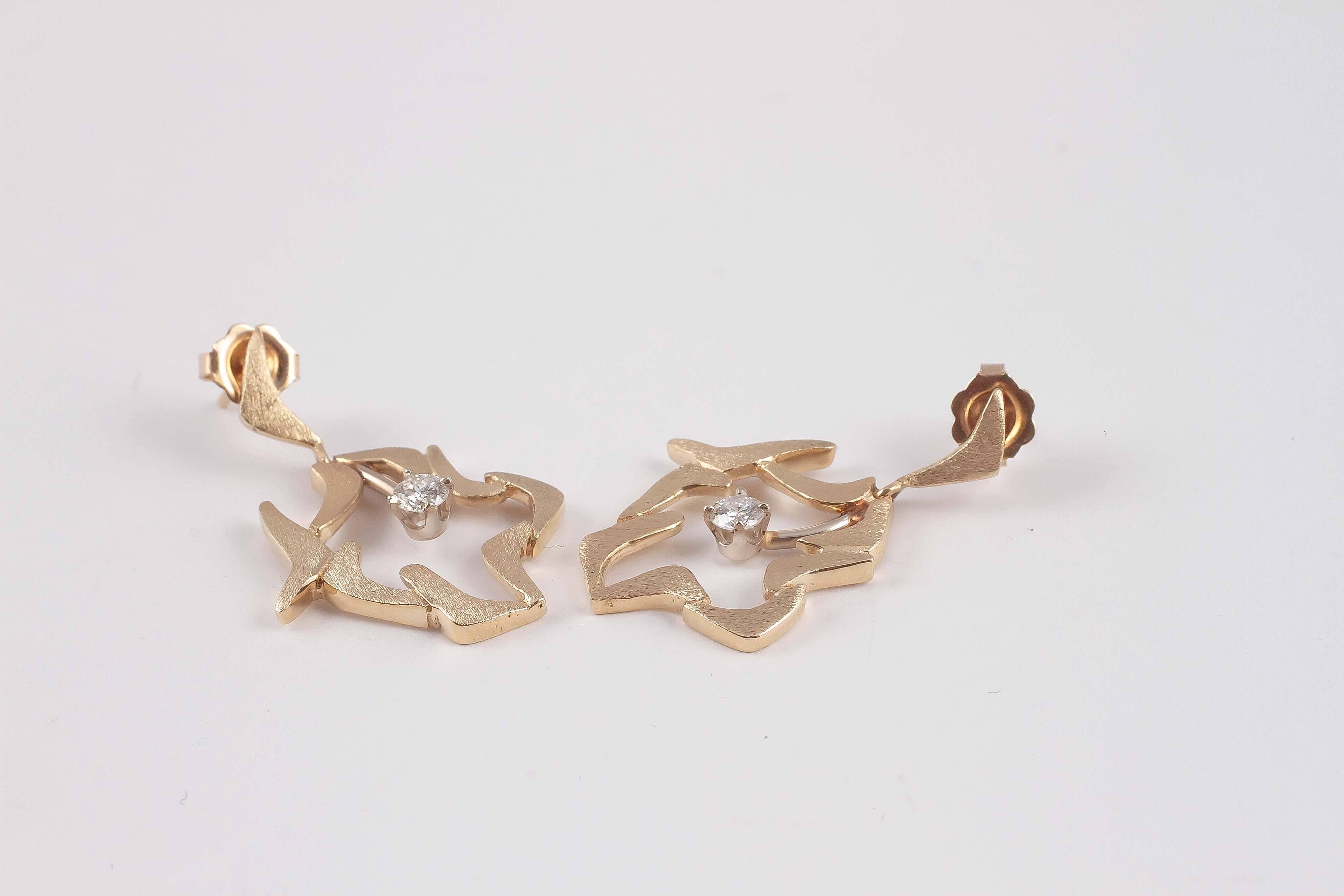 Contemporary Matte Finish Diamond Gold Earrings