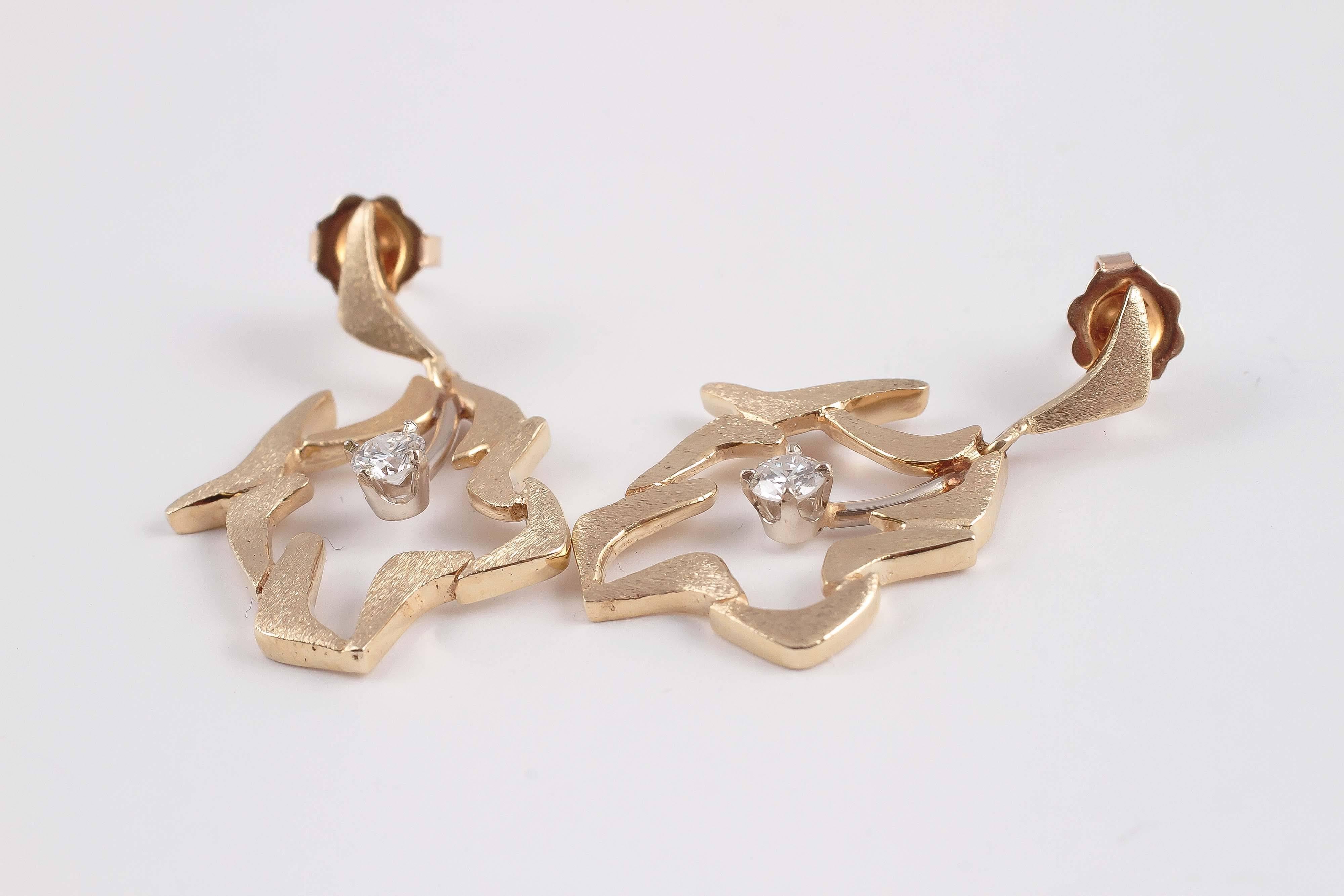 Women's Matte Finish Diamond Gold Earrings