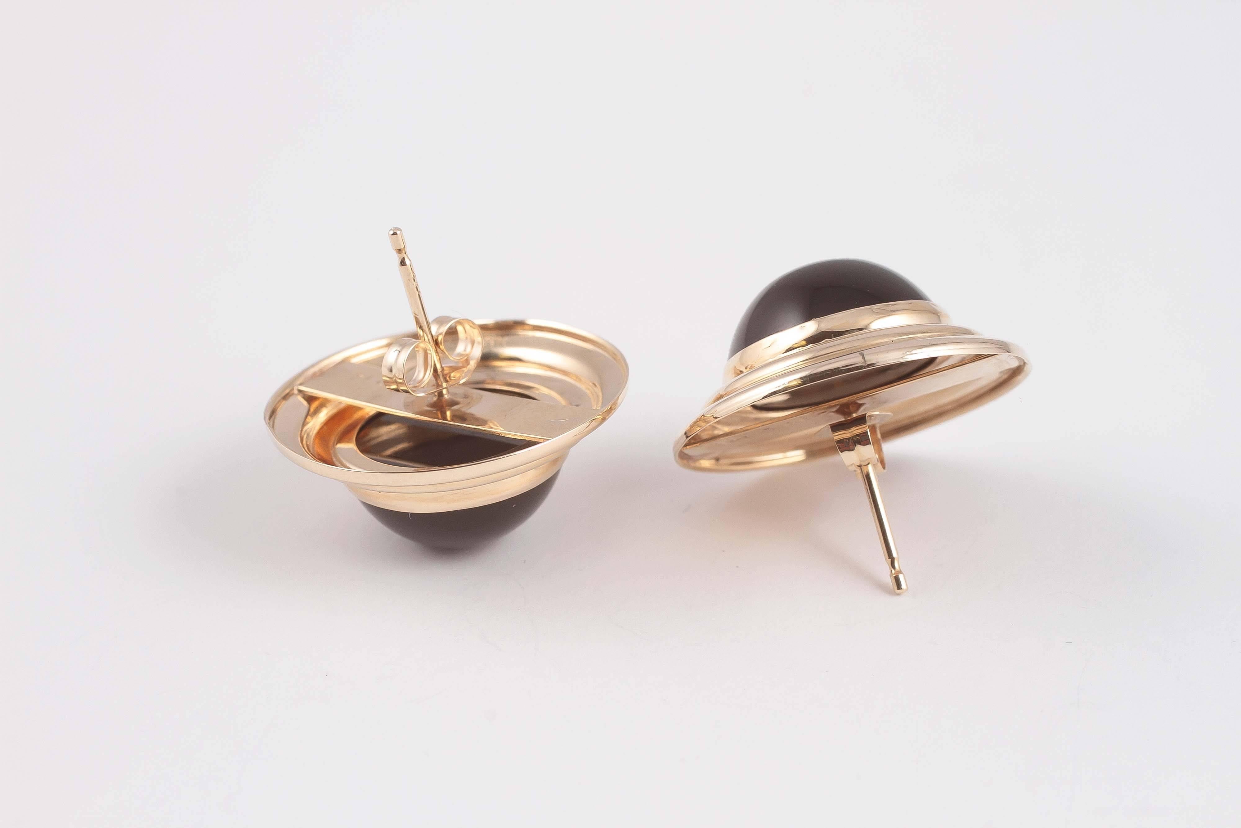 Contemporary 1990s Onyx Gold Earrings