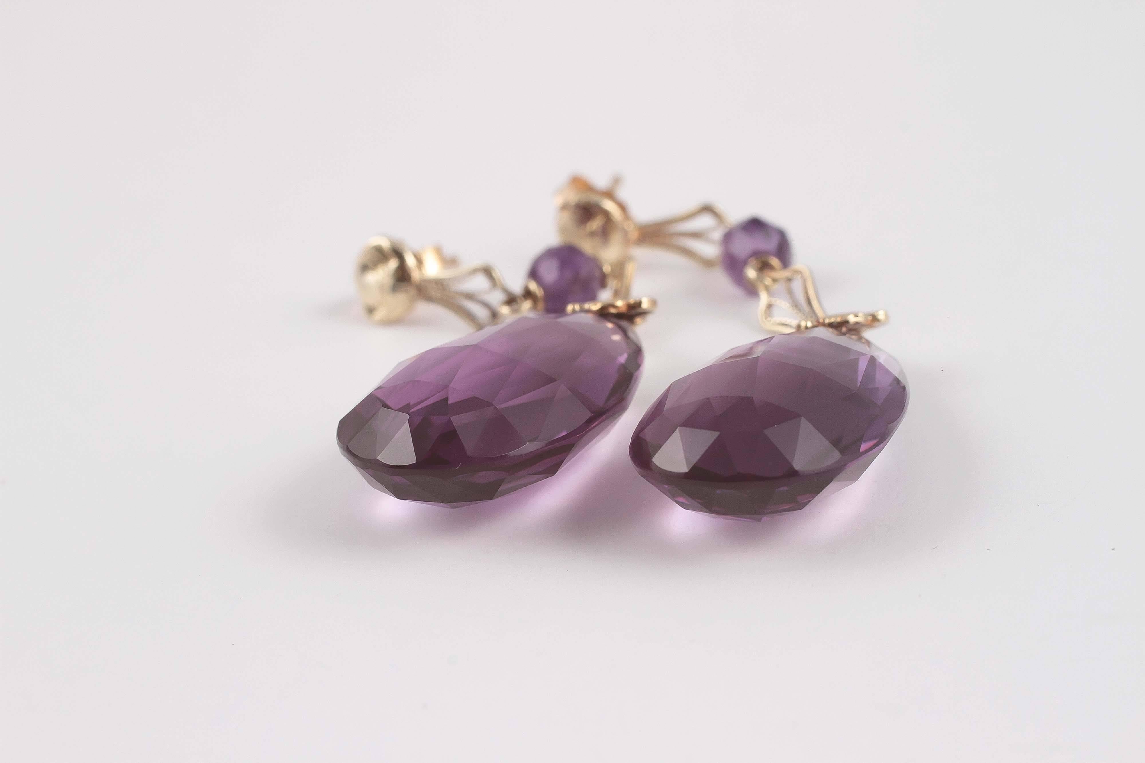 Approximately 30.00 cts Amethyst Gold Dangle Earrings 1