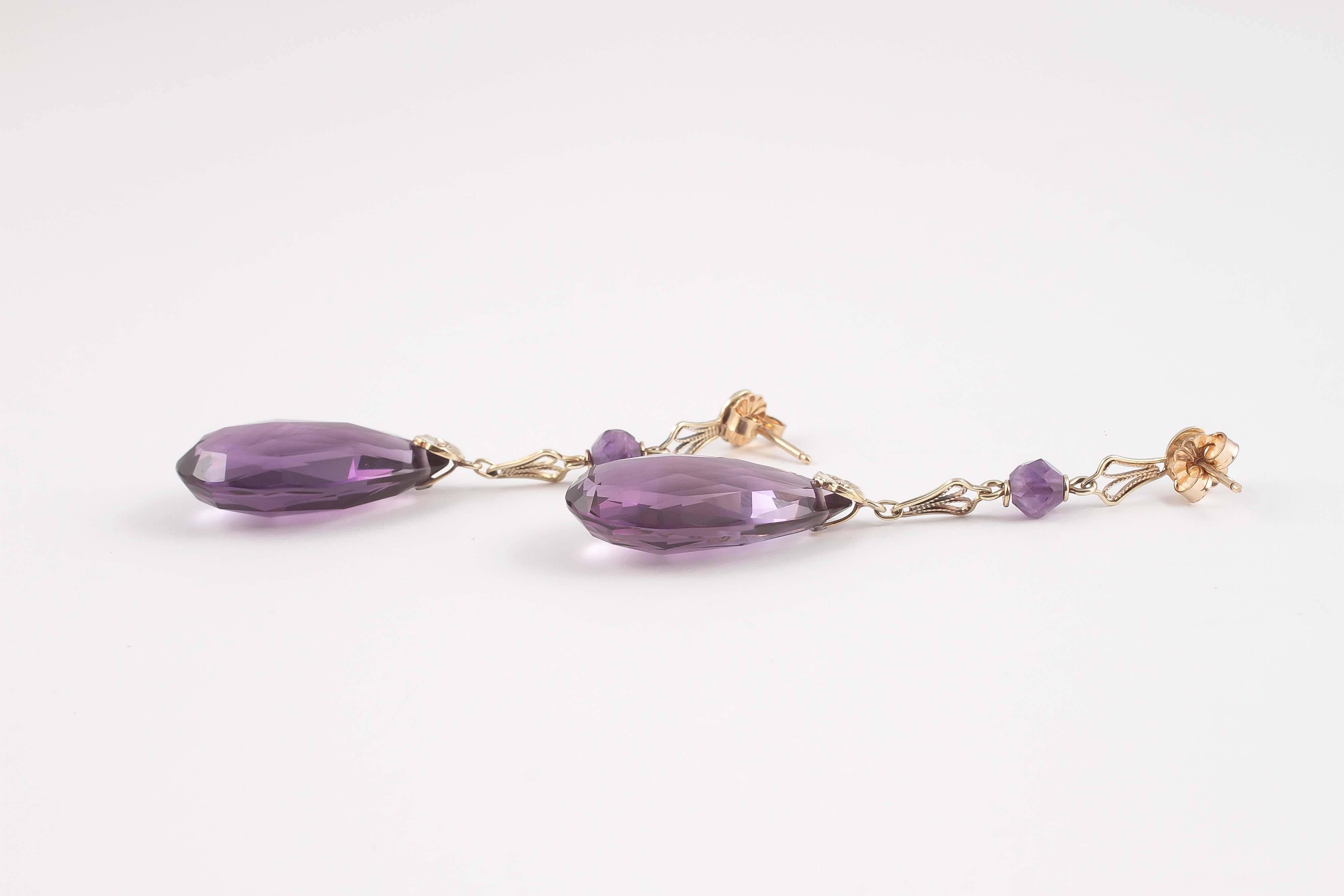Approximately 30.00 cts Amethyst Gold Dangle Earrings 2
