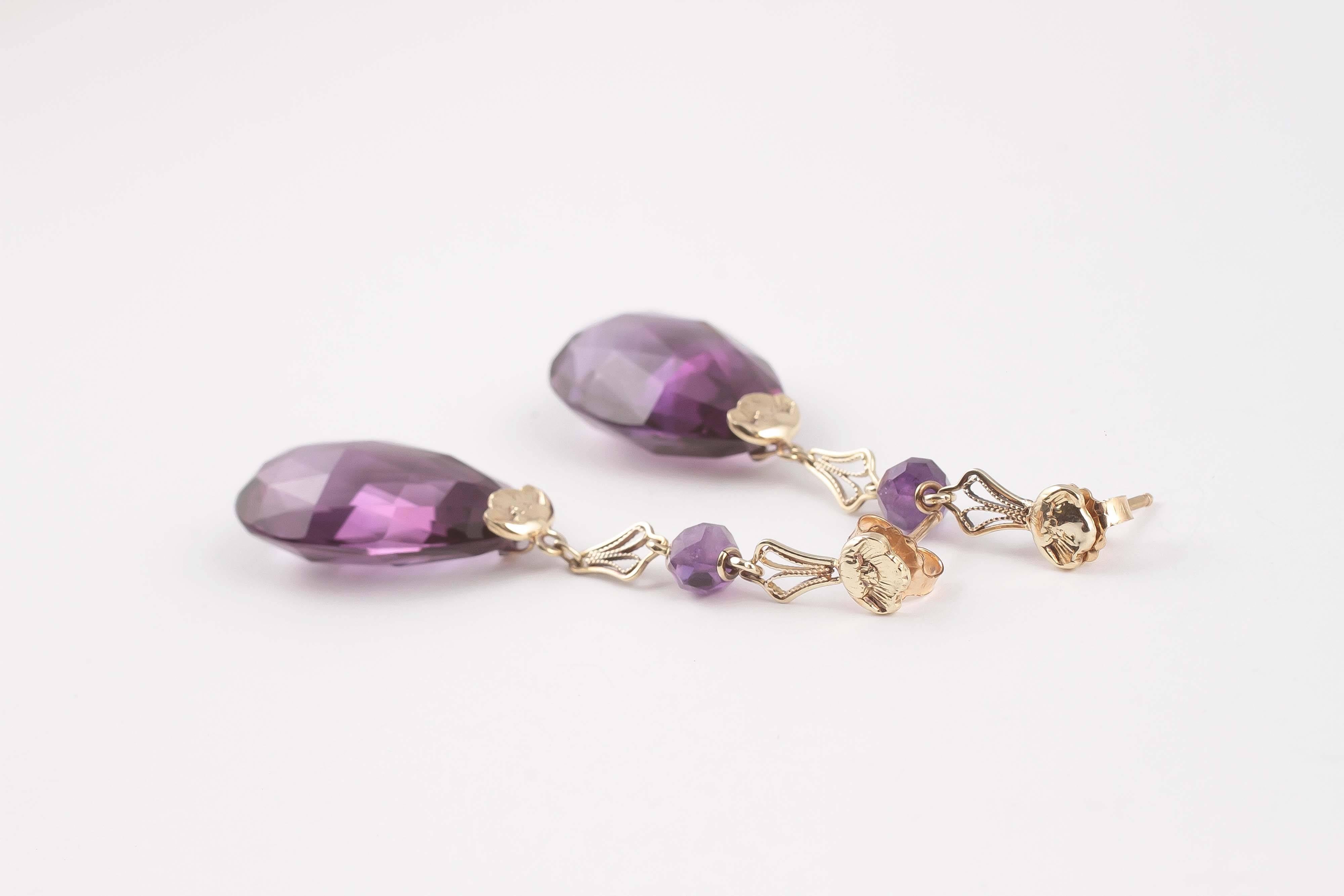 Approximately 30.00 cts Amethyst Gold Dangle Earrings 3